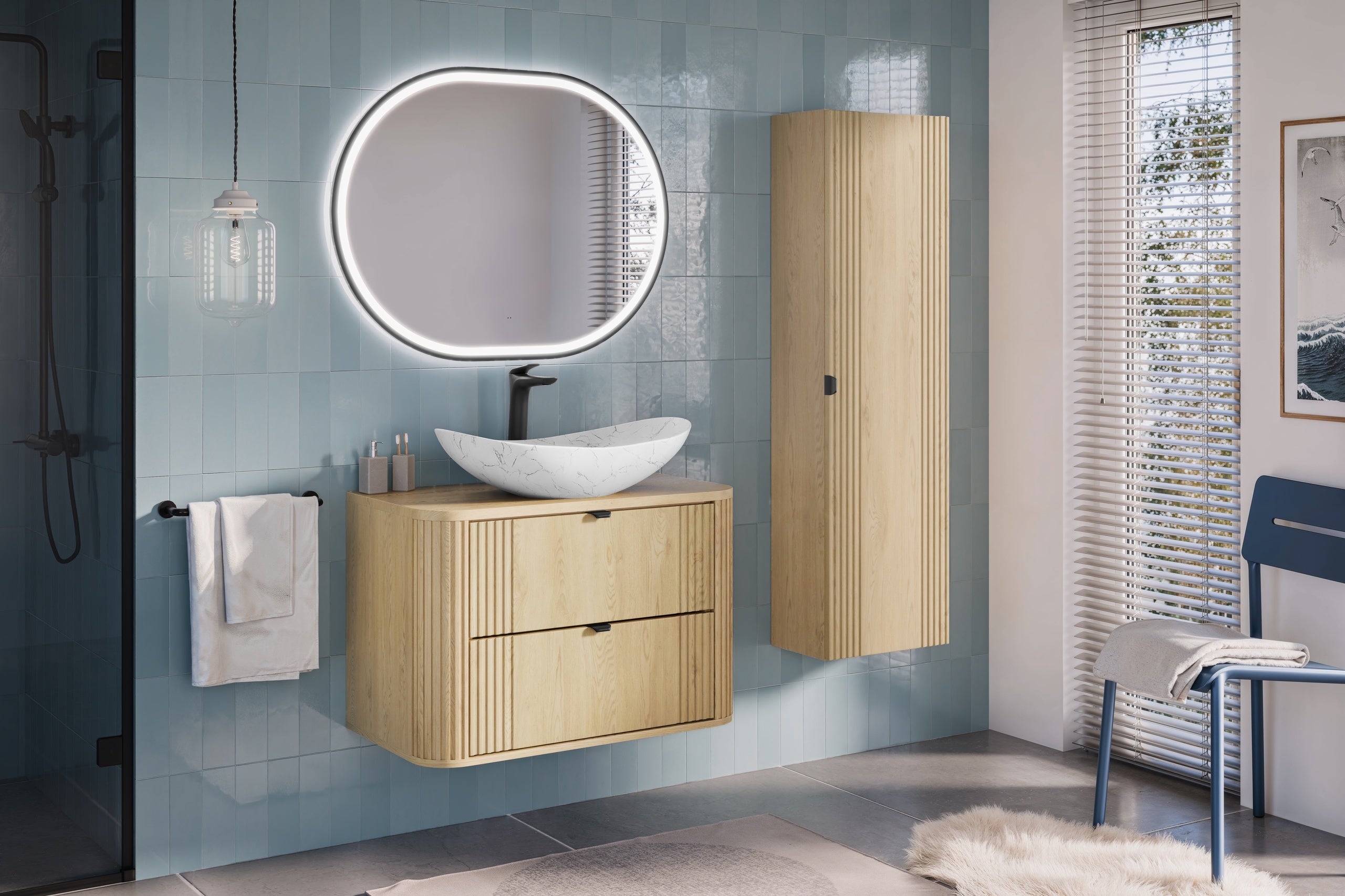 Ovalia Waschbeckenunterschrank 80 cm 2 Schubladen