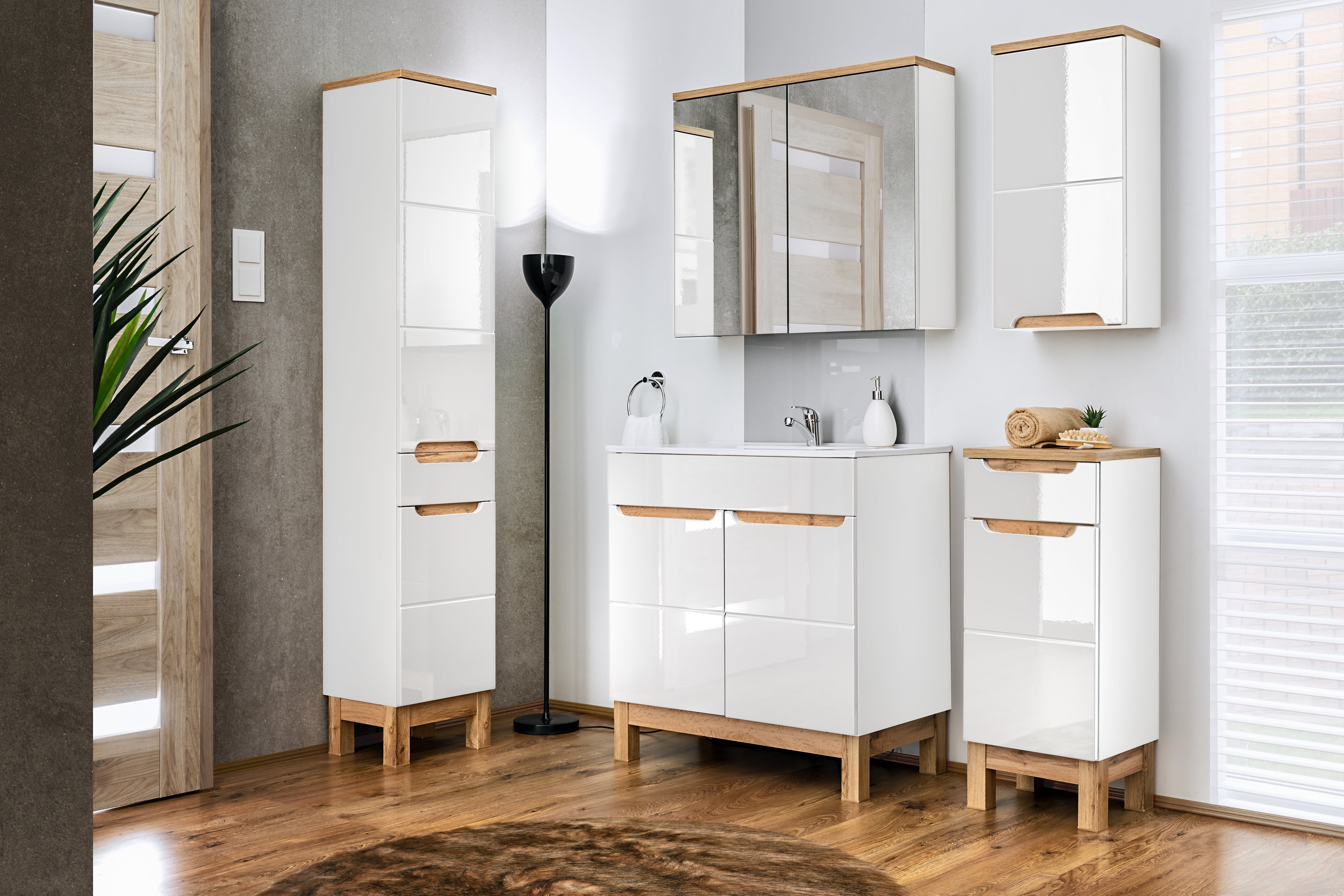 Bali Spiegelschrank 80cm, 2 Türen Weiß