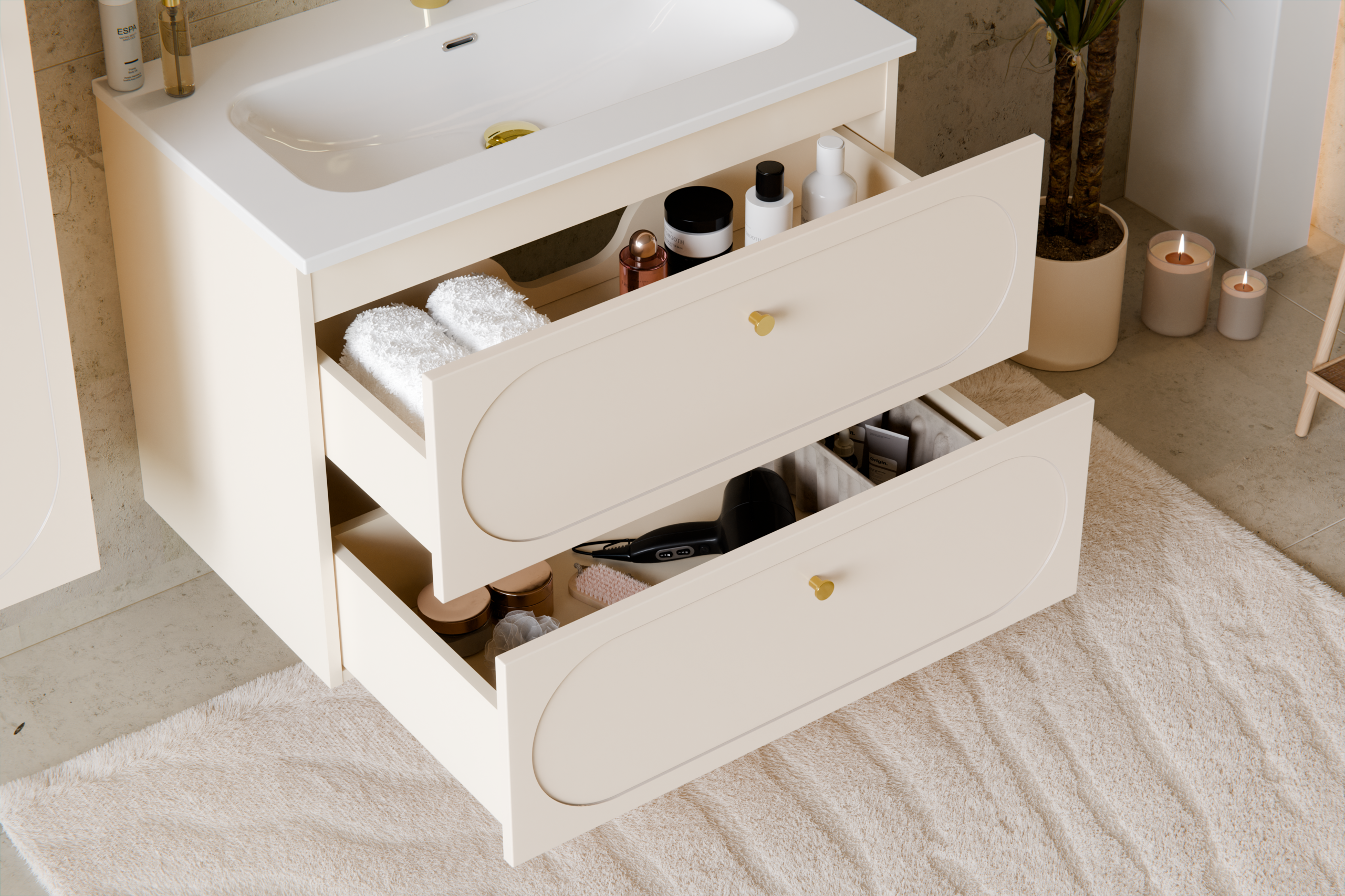 Donna Unterschrank für Waschbecken, 80 cm, 2 Schubladen