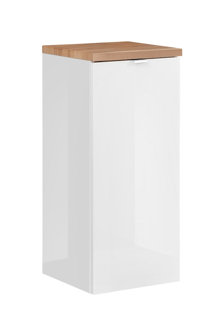 Capri Seitenschrank 35 cm 1 Tür Weiß glänzend, Golden Craft Oak