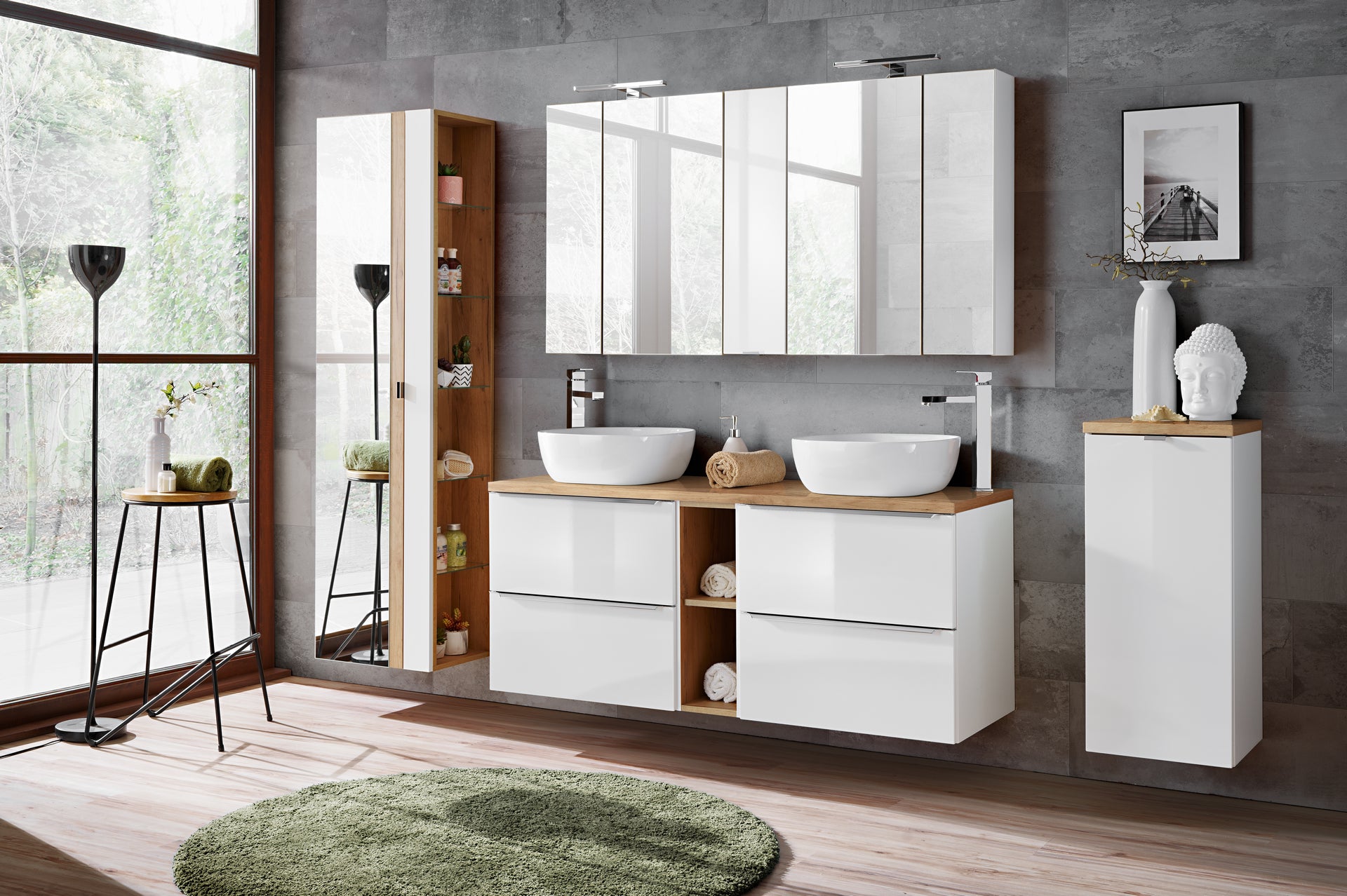Capri Oberschrank 20 cm 1 Tür Weiß glänzend, Golden Craft Oak