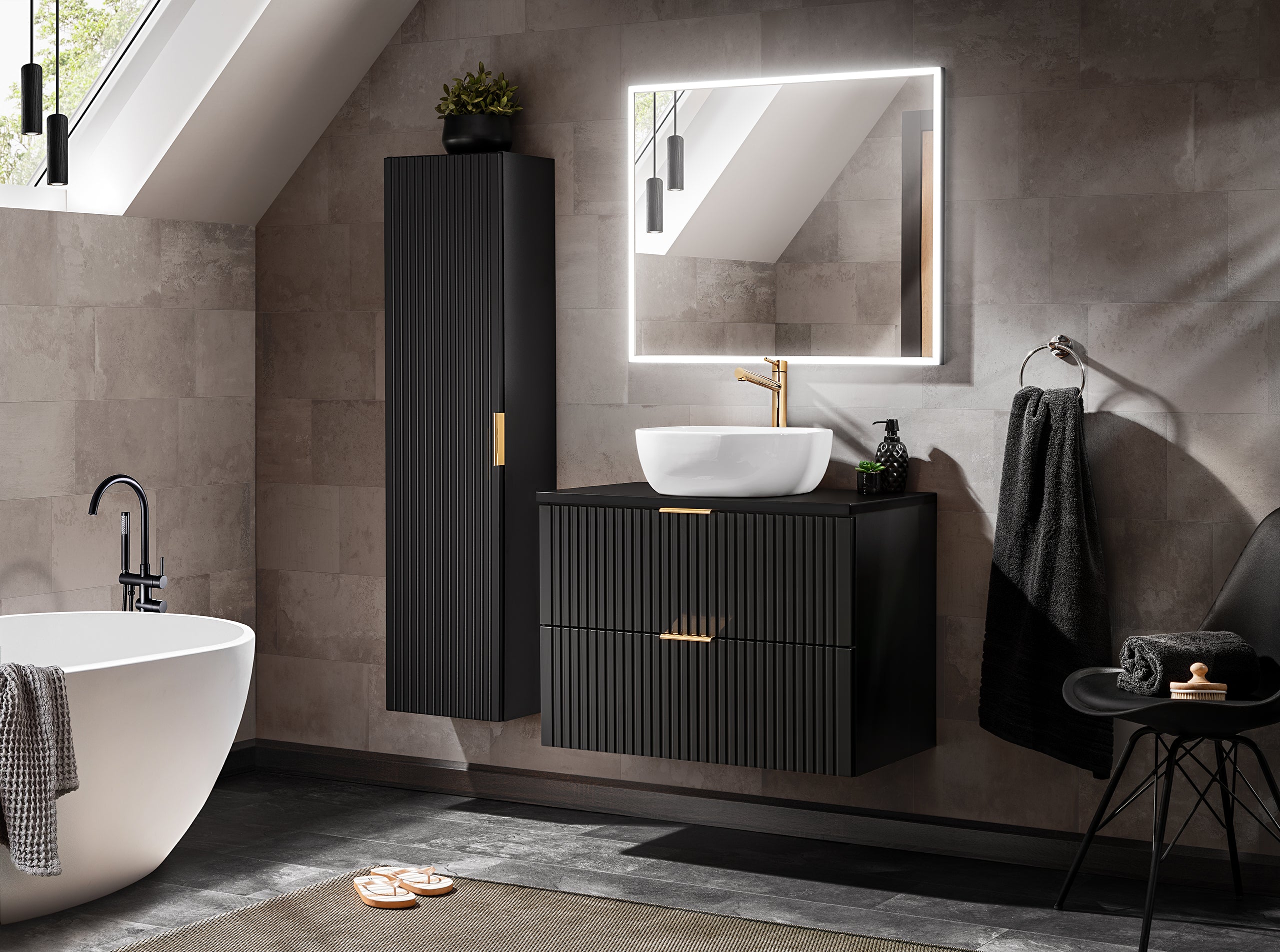 Lustro gerahmter LED-Spiegel Graphit, Spiegel