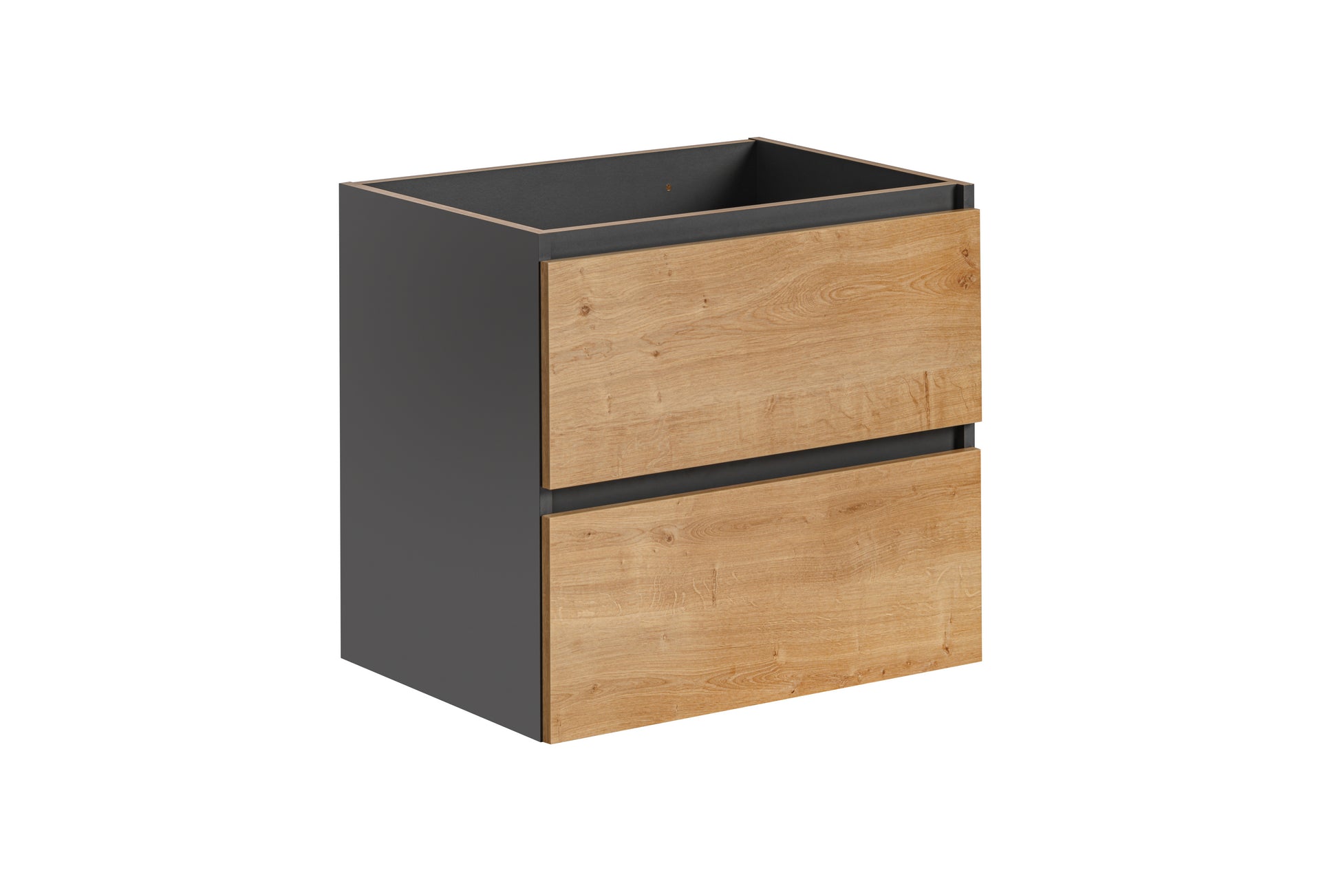 Monako Waschbeckenunterschrank 60 cm 2 Schubladen Diamantgrau, Hamilton-Eiche