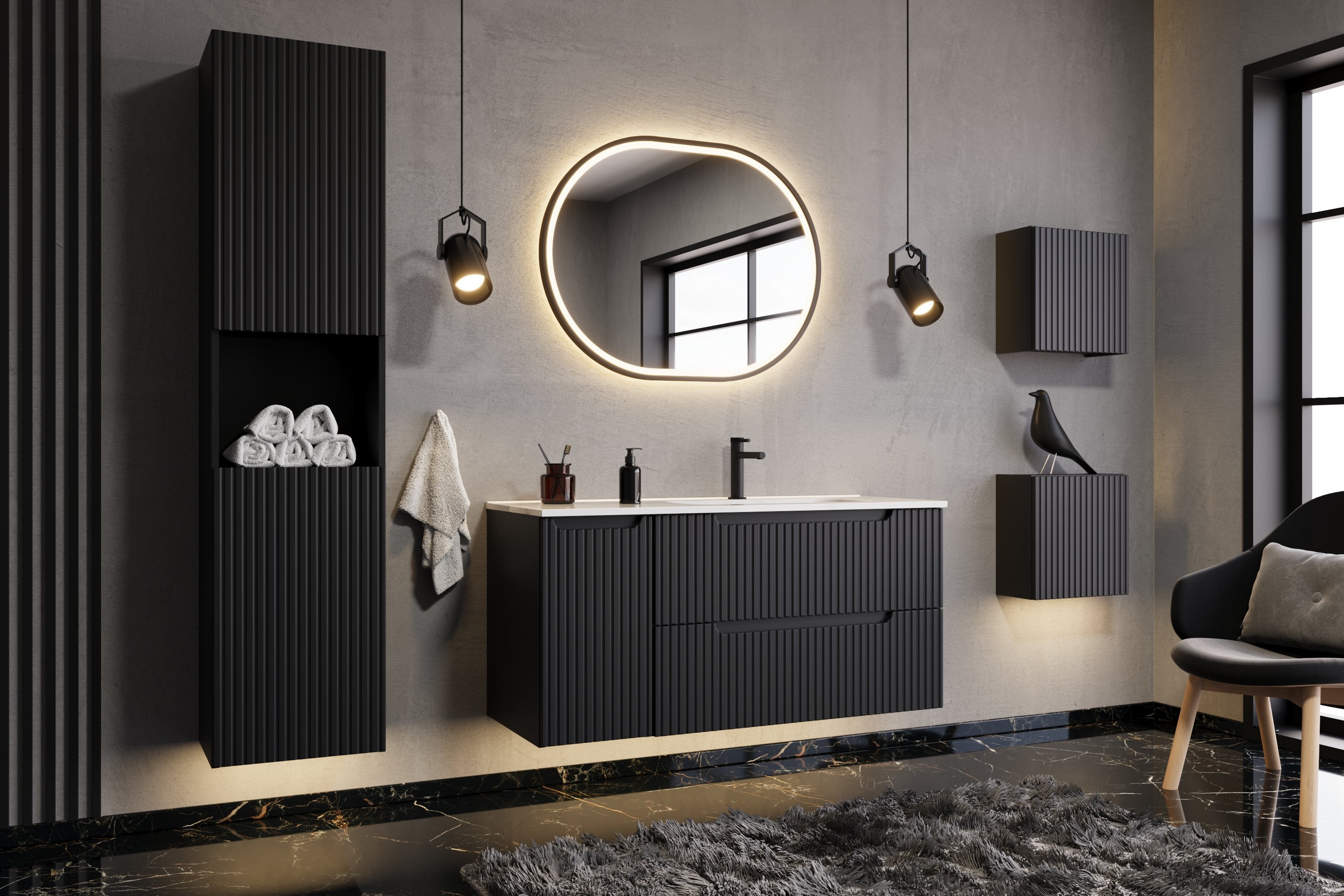 Lustro gerahmter LED-Spiegel Spiegel, Schwarz 50 x 4 x 90 cm