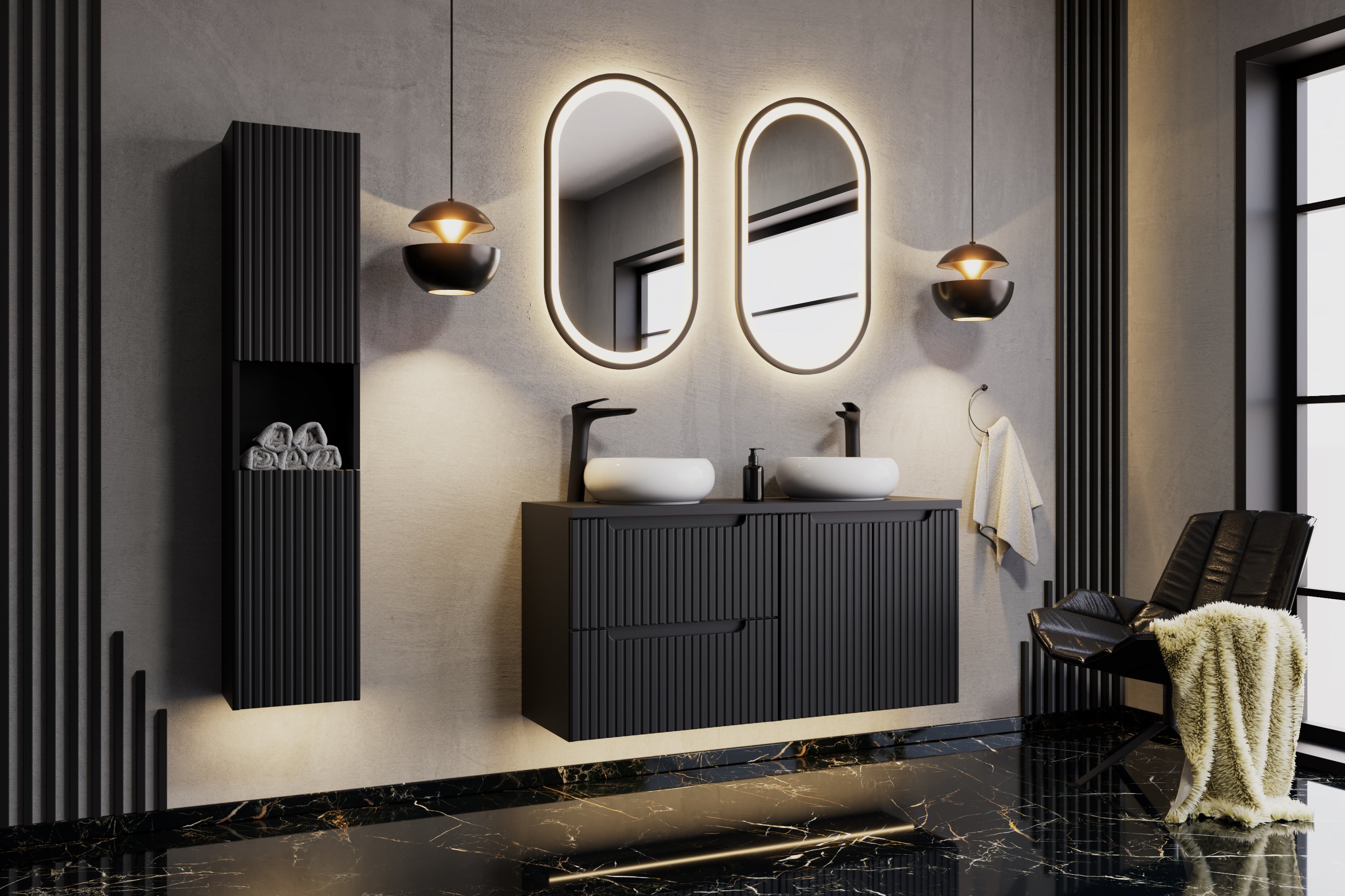 Lustro gerahmter LED-Spiegel Spiegel, Schwarz 70 x 4 x 90 cm