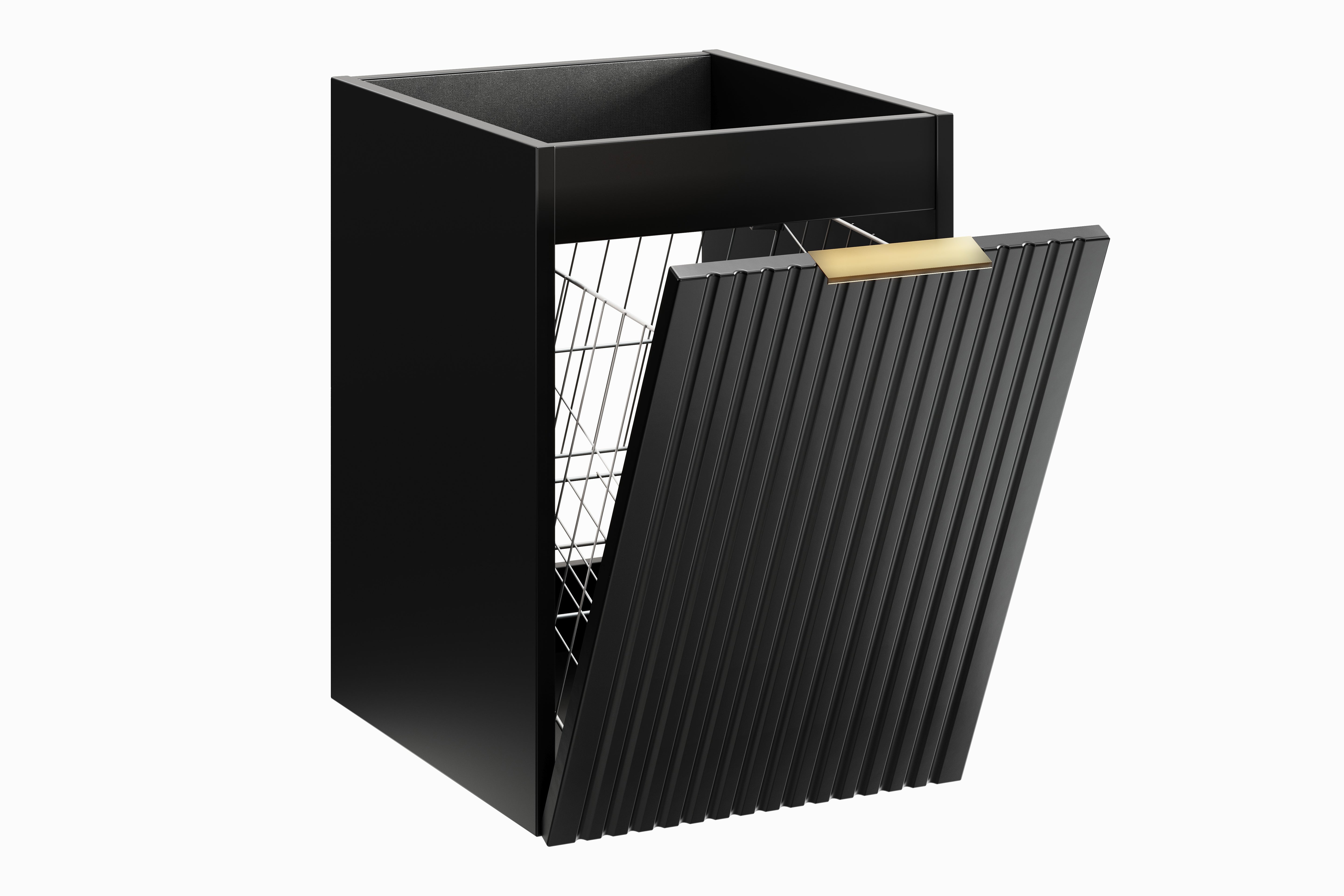 Adel Seitenschrank 40 cm mit Wäschekorb Schwarz Matt