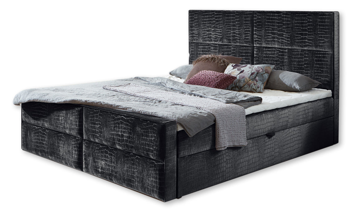 Boxbett Kroko Schwarz | Luxus-Boxbett in Kroko-Optik