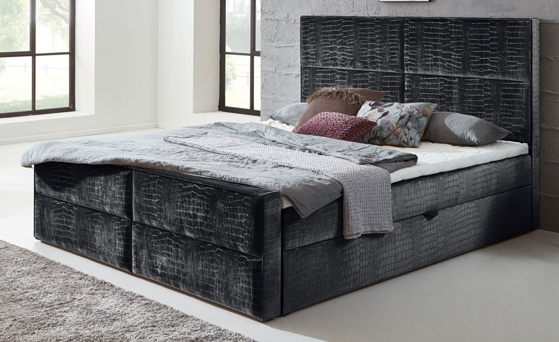 Boxbett Kroko Schwarz | Luxus-Boxbett in Kroko-Optik