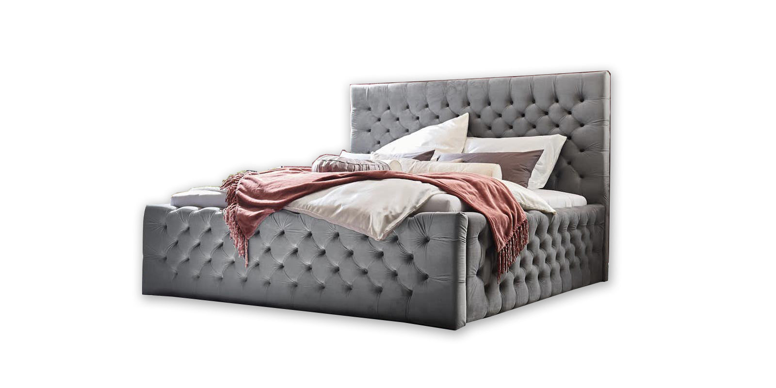 Polsterbett Chester Lux II Silbergrau – Premium Samtstoff