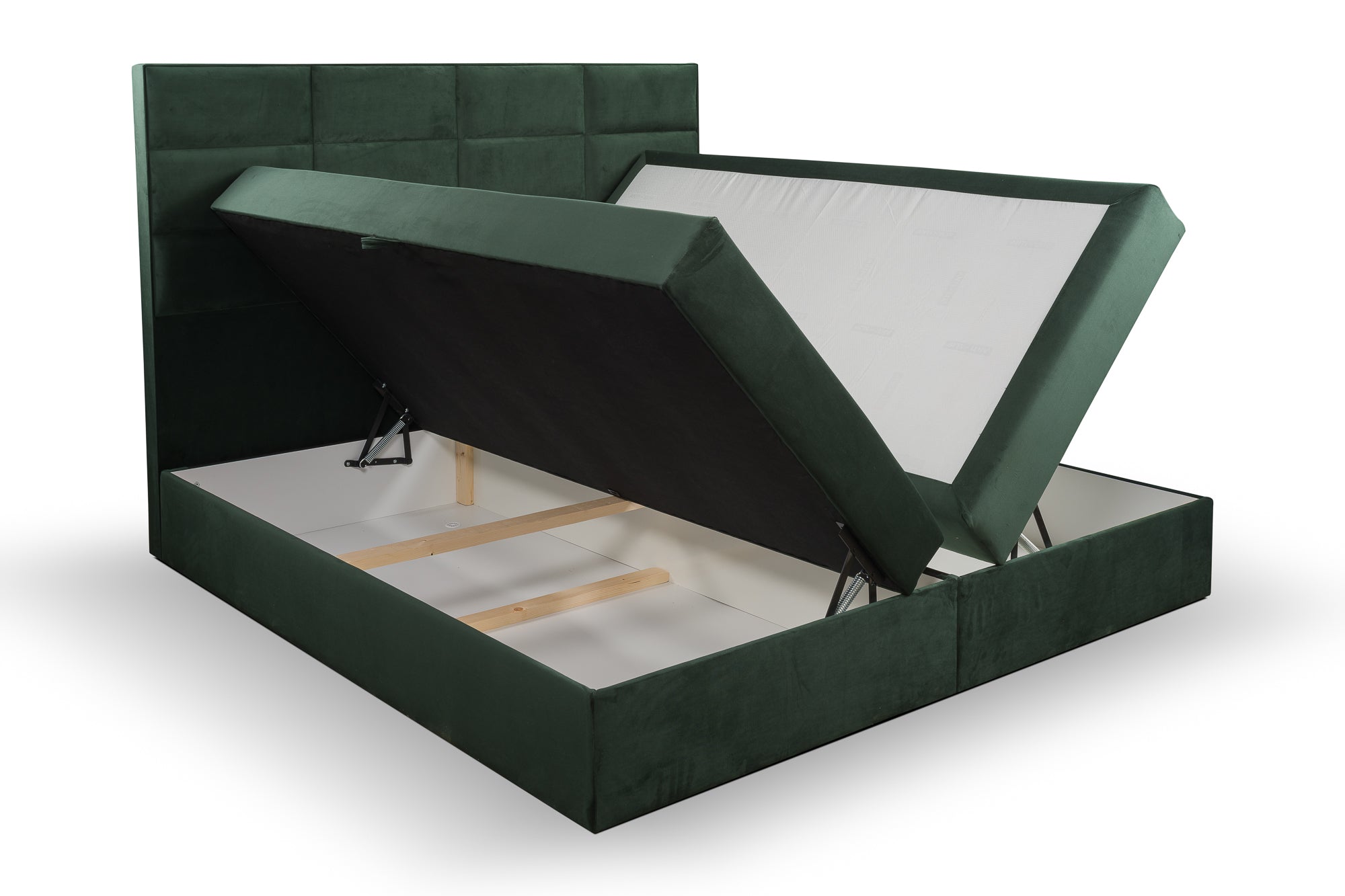 Boxspringbett Meran Grün | Elegantes Boxspringbett mit modernem Karomuster