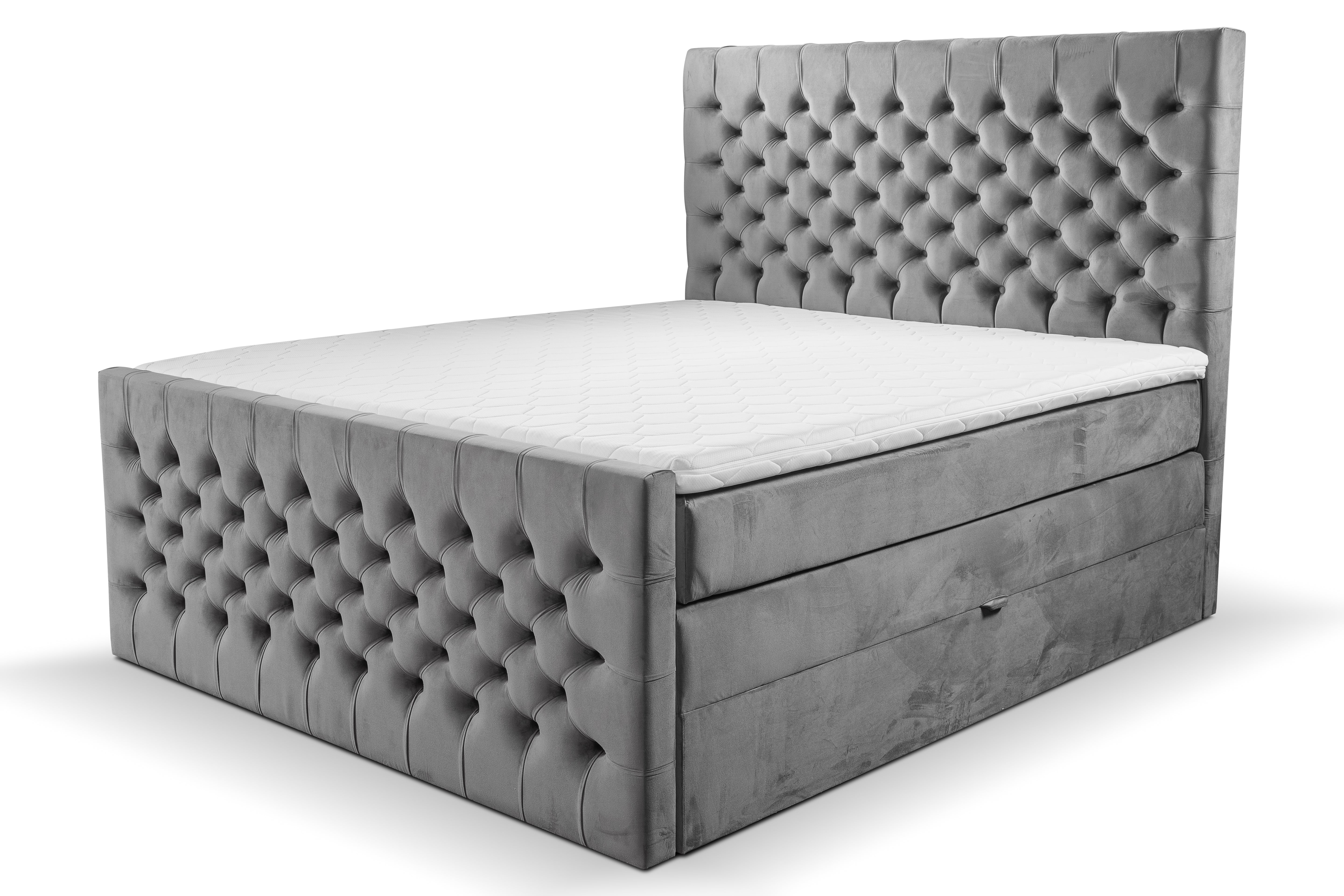 Boxspringbett Chester Duo mit Fußteil Grau – Premium Samtstoff