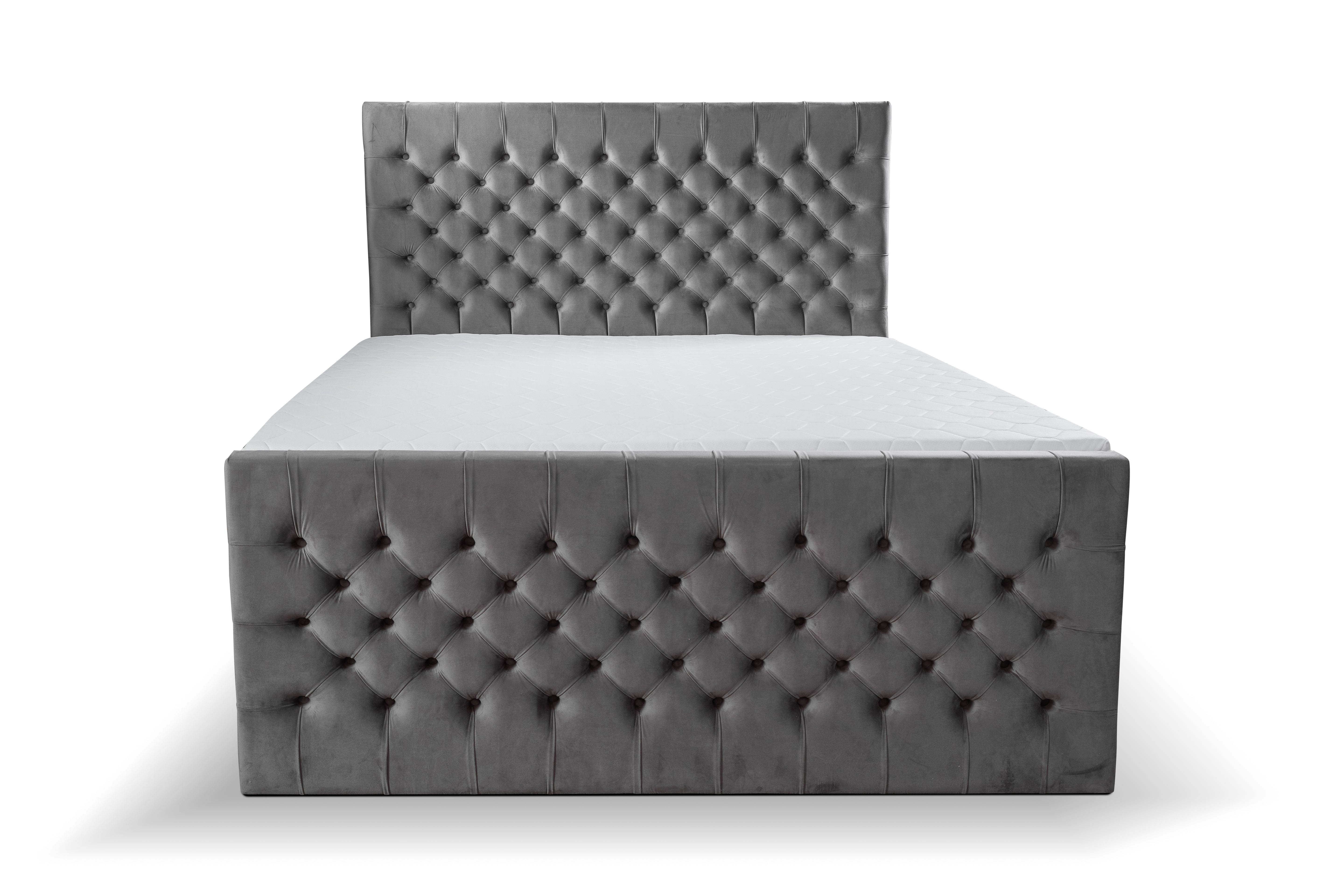 Boxspringbett Chester Duo mit Fußteil Grau – Premium Samtstoff