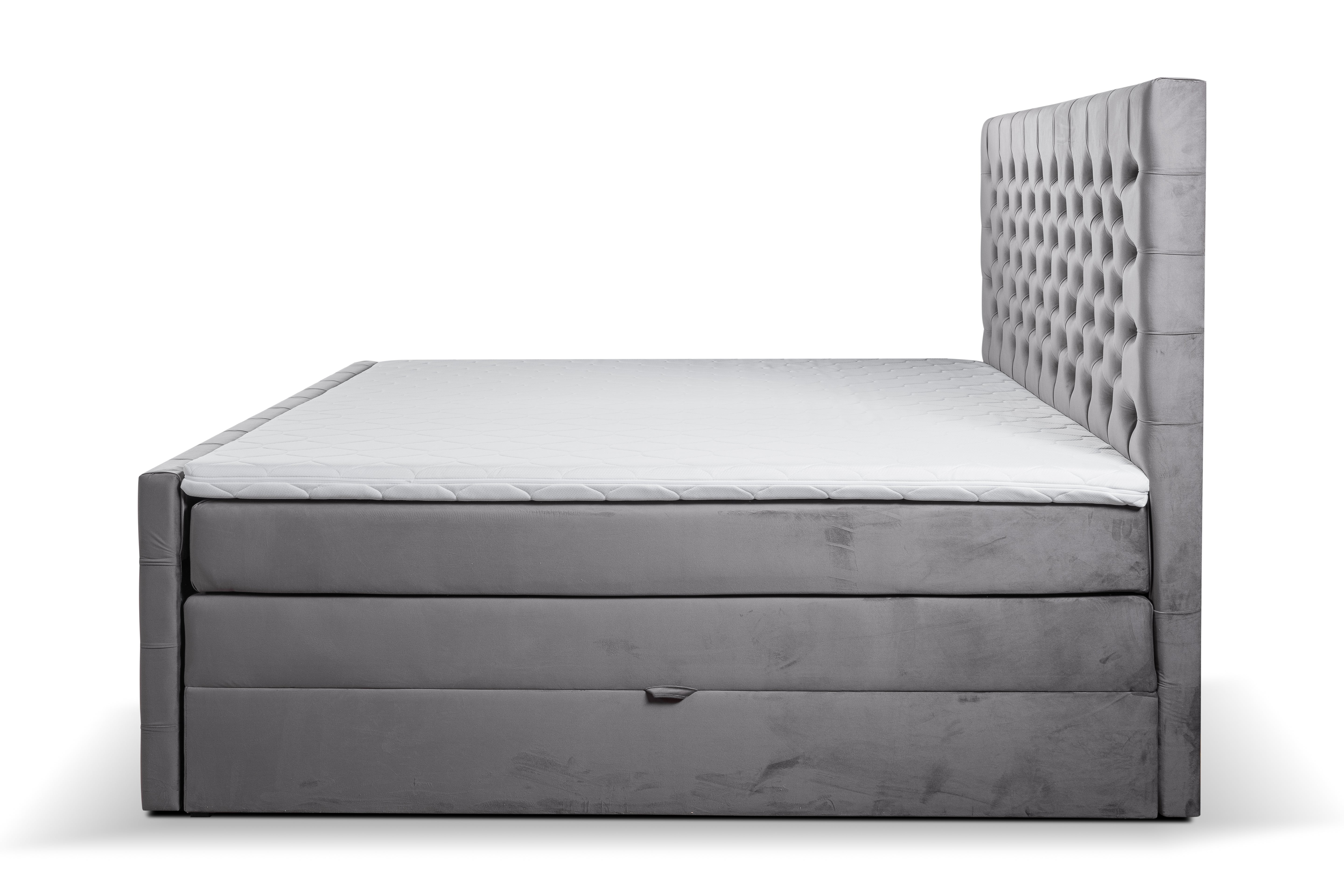 Boxspringbett Chester Duo mit Fußteil Grau – Premium Samtstoff
