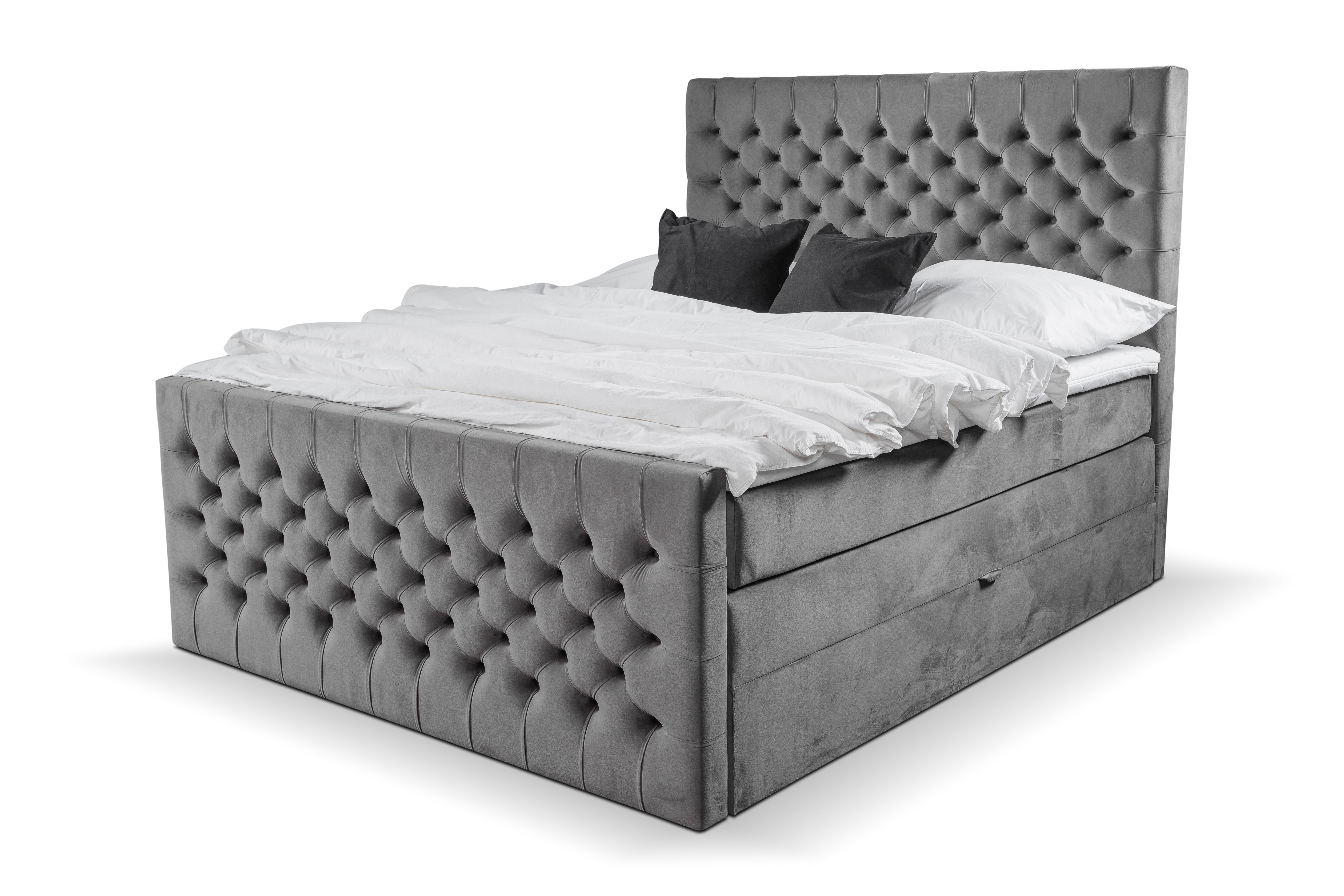 Boxspringbett Chester Duo mit Fußteil Grau – Premium Samtstoff