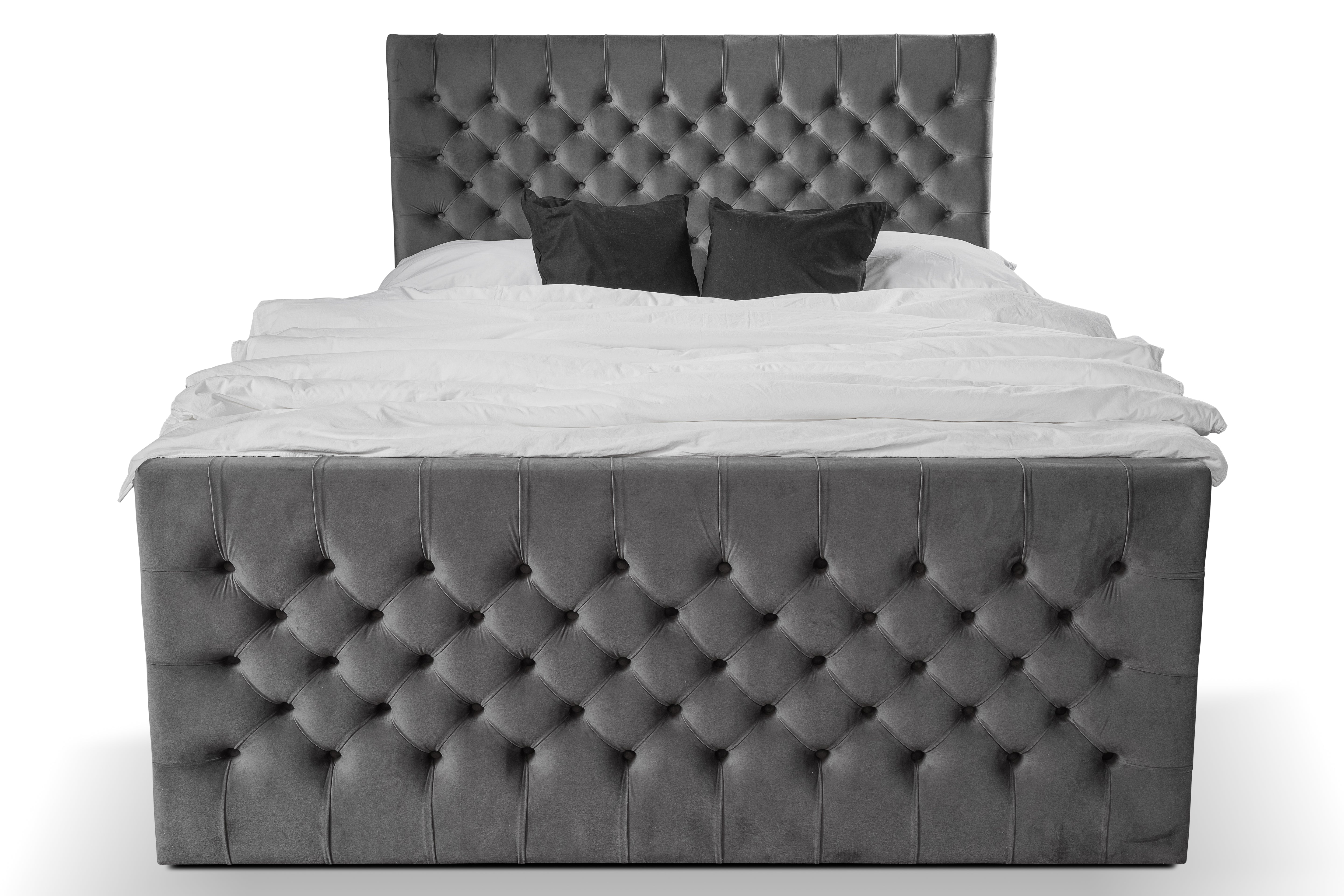 Boxspringbett Chester Duo mit Fußteil Grau – Premium Samtstoff