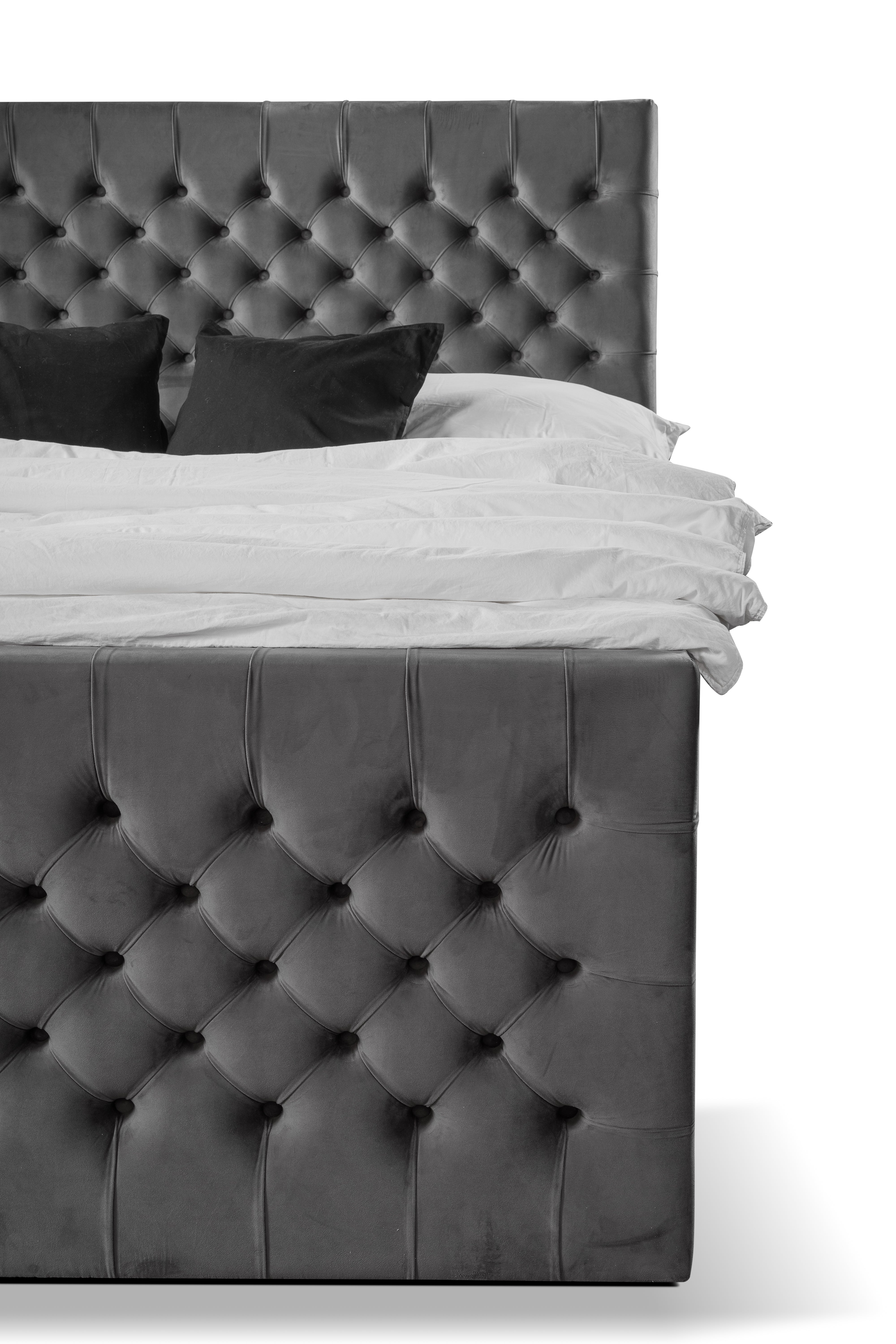 Boxspringbett Chester Duo mit Fußteil Grau – Premium Samtstoff