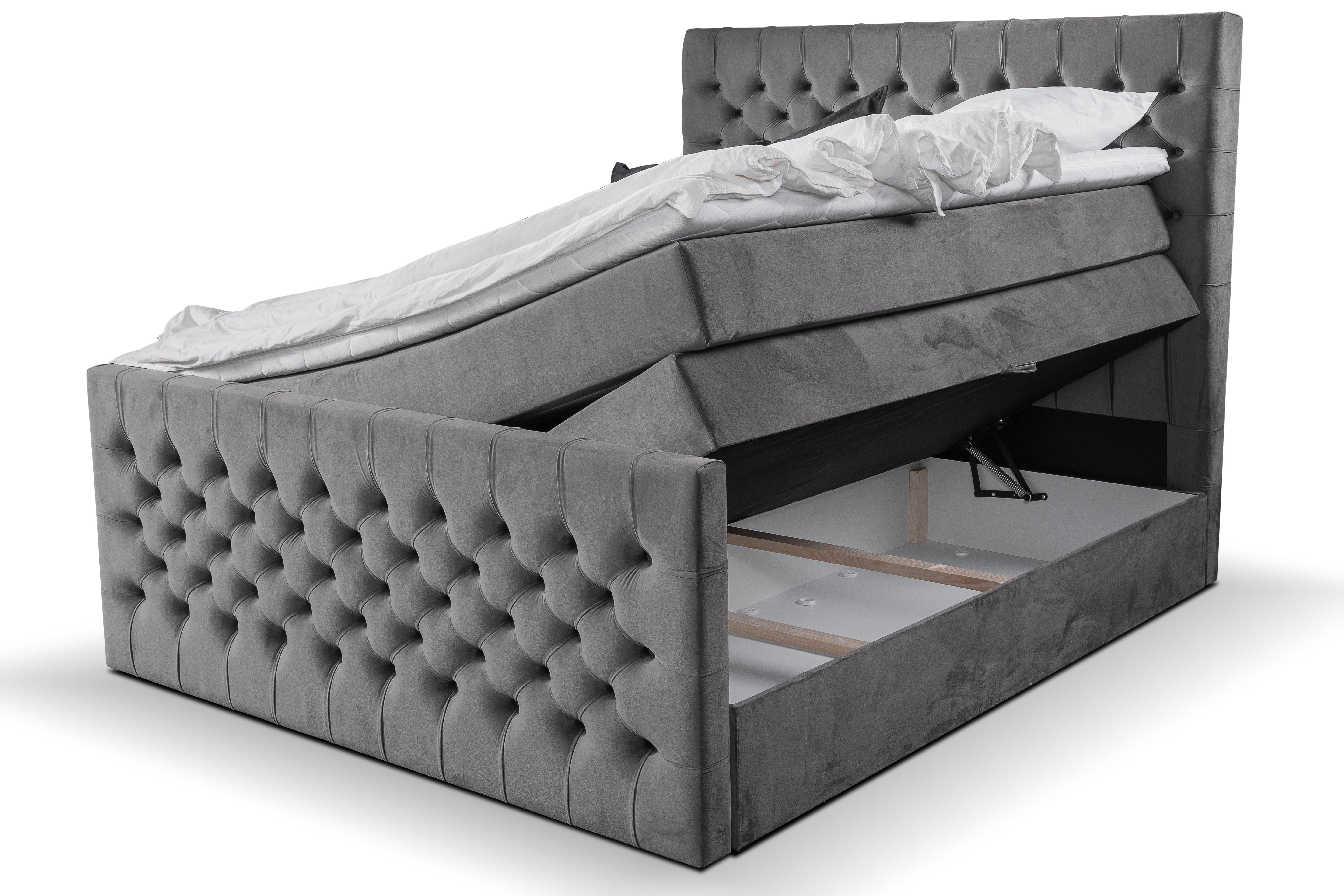 Boxspringbett Chester Duo mit Fußteil Grau – Premium Samtstoff