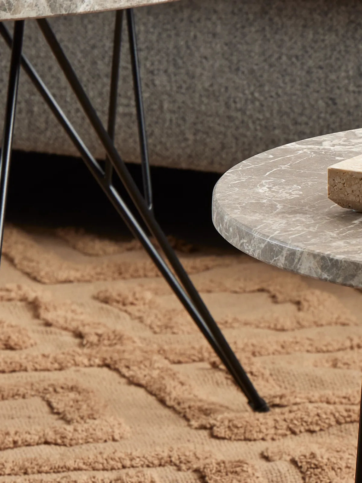 Runder Marmor Couchtisch Prunus Matt Braun Lackiert Marmor