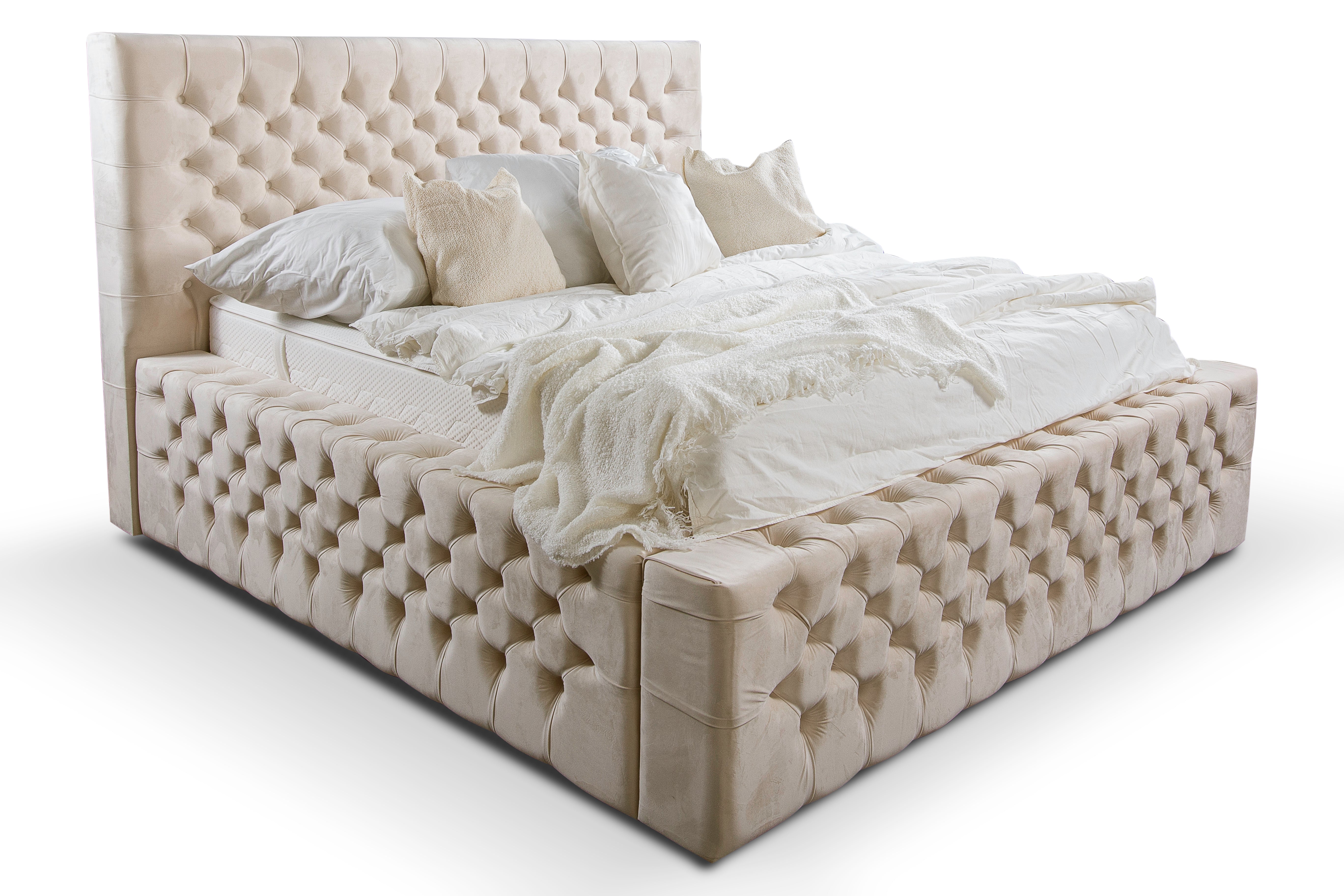 Polsterbett Chester Lux III Creme-Beige – Premium Samtstoff