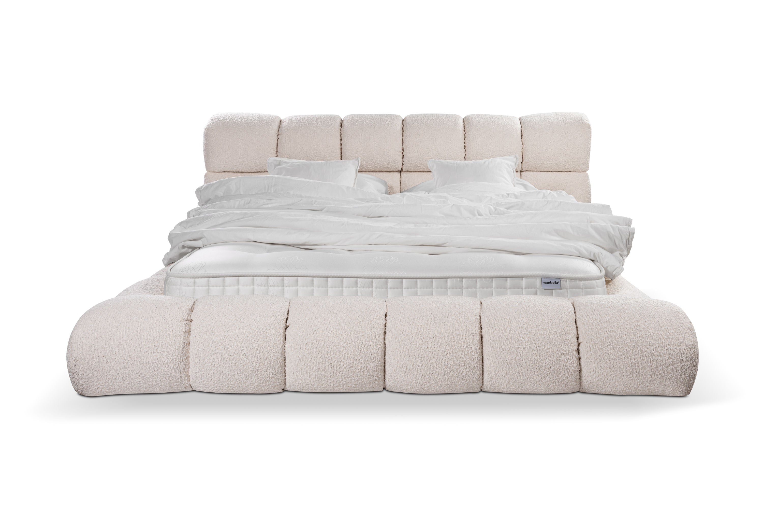 Slow Bett – Design Bouclé Polsterbett in Creme-Weiß