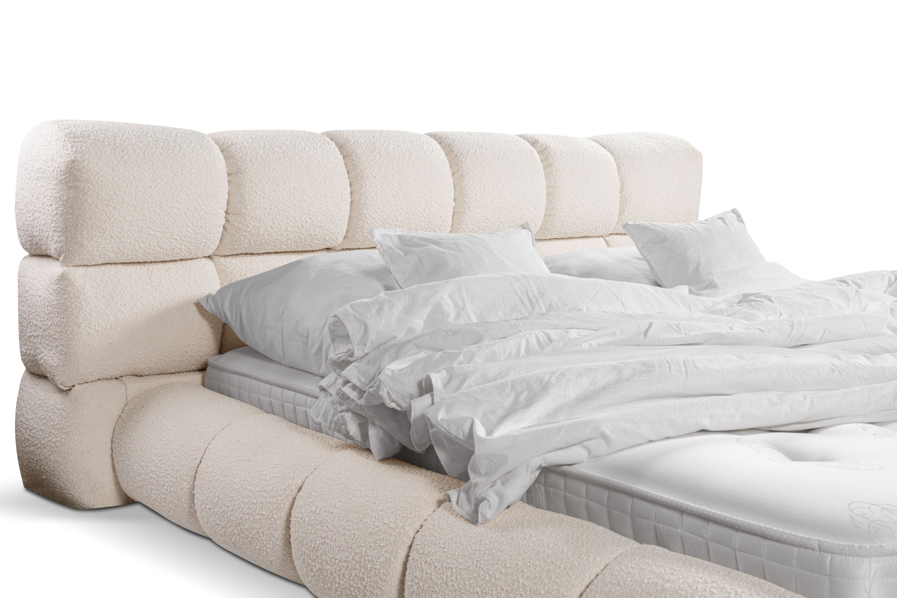 Slow Bett – Design Bouclé Polsterbett in Creme-Weiß