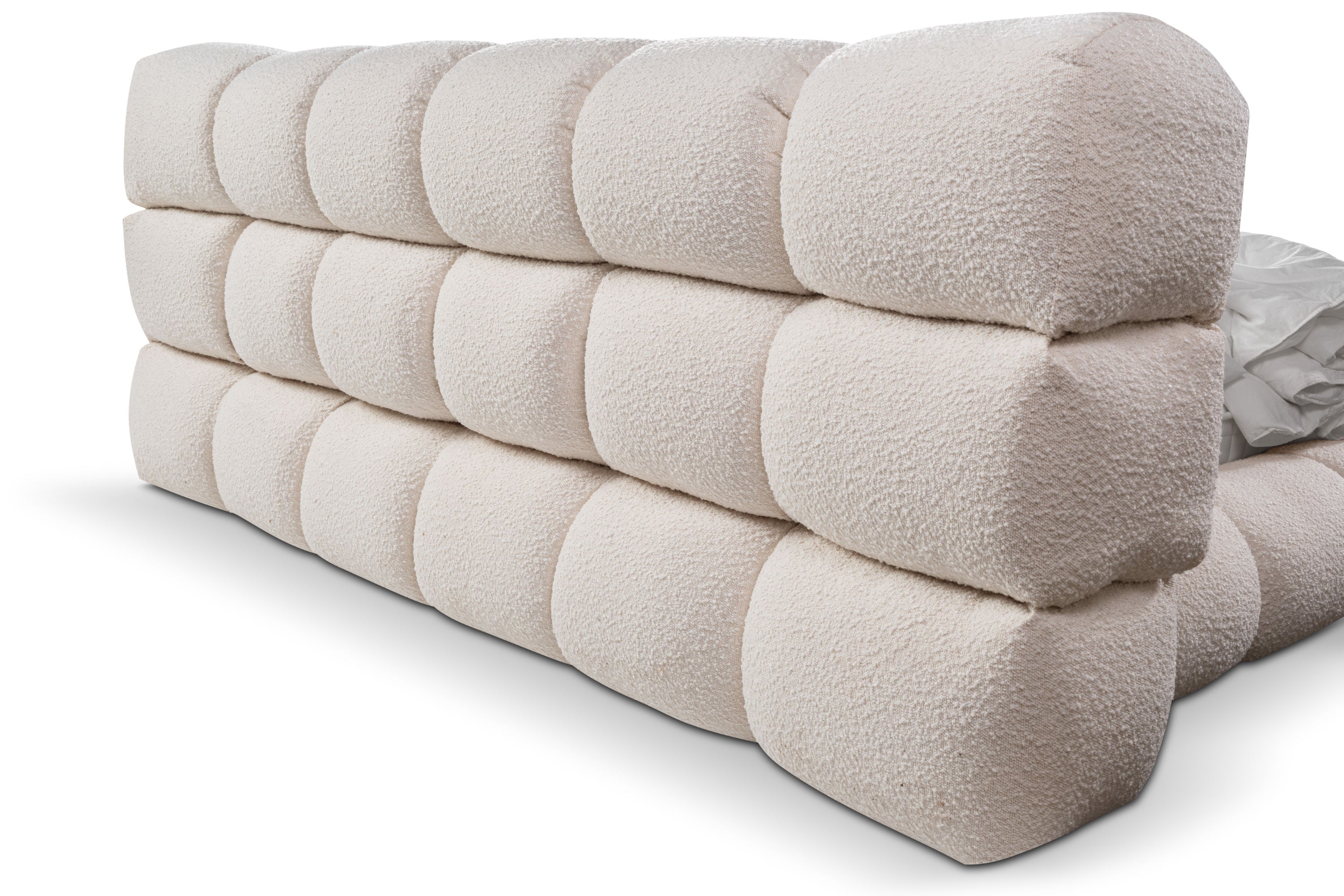 Slow Bett – Design Bouclé Polsterbett in Creme-Weiß