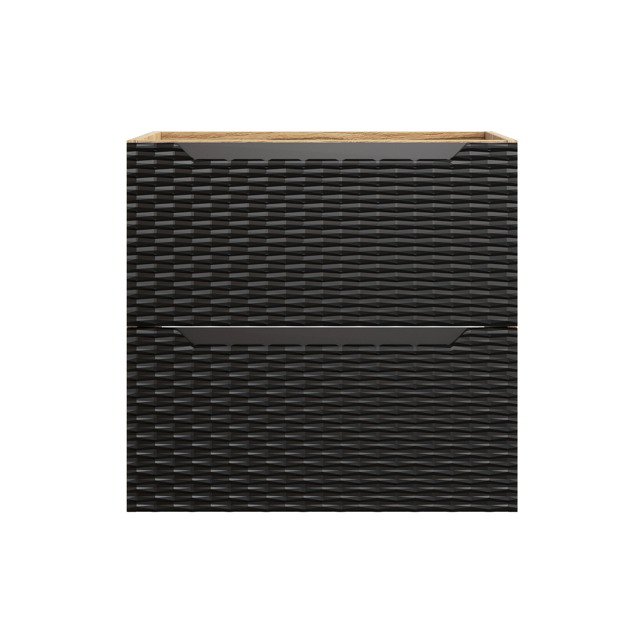 Ocean Unterschrank für Waschbecken, 60 cm, 2 Schubladen Schwarz Matt, Geölte Eiche