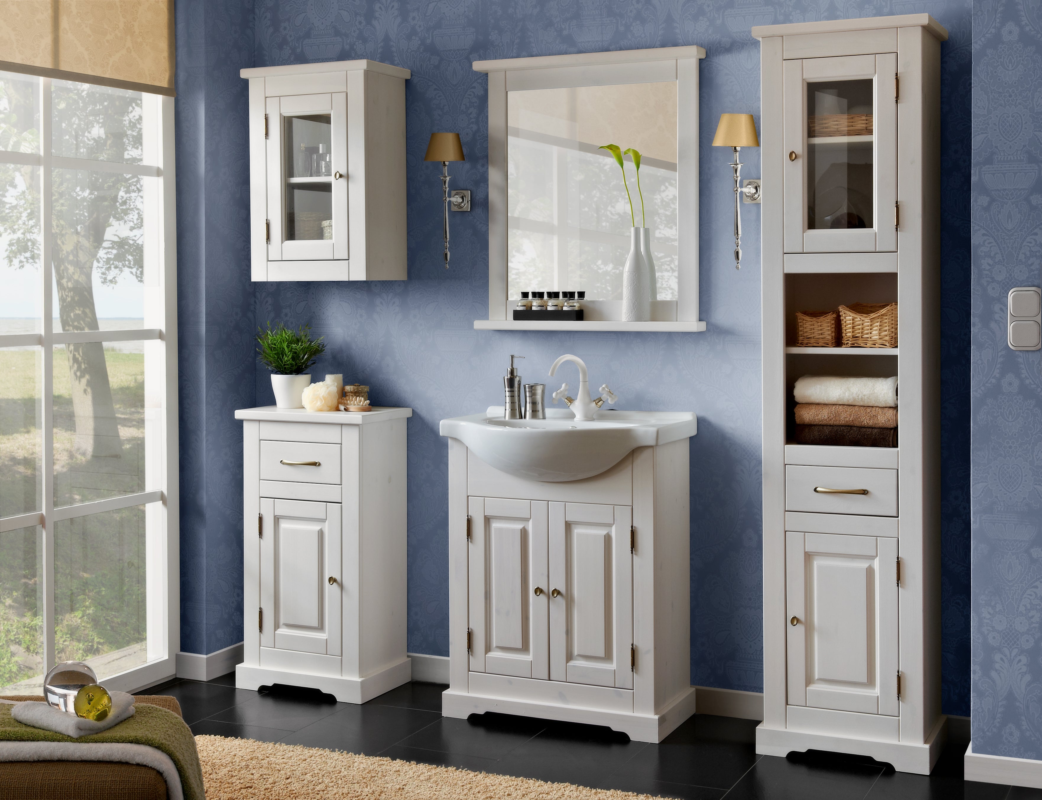 Romantischer Unterschrank für Waschbecken, 65 cm, 2 Türen