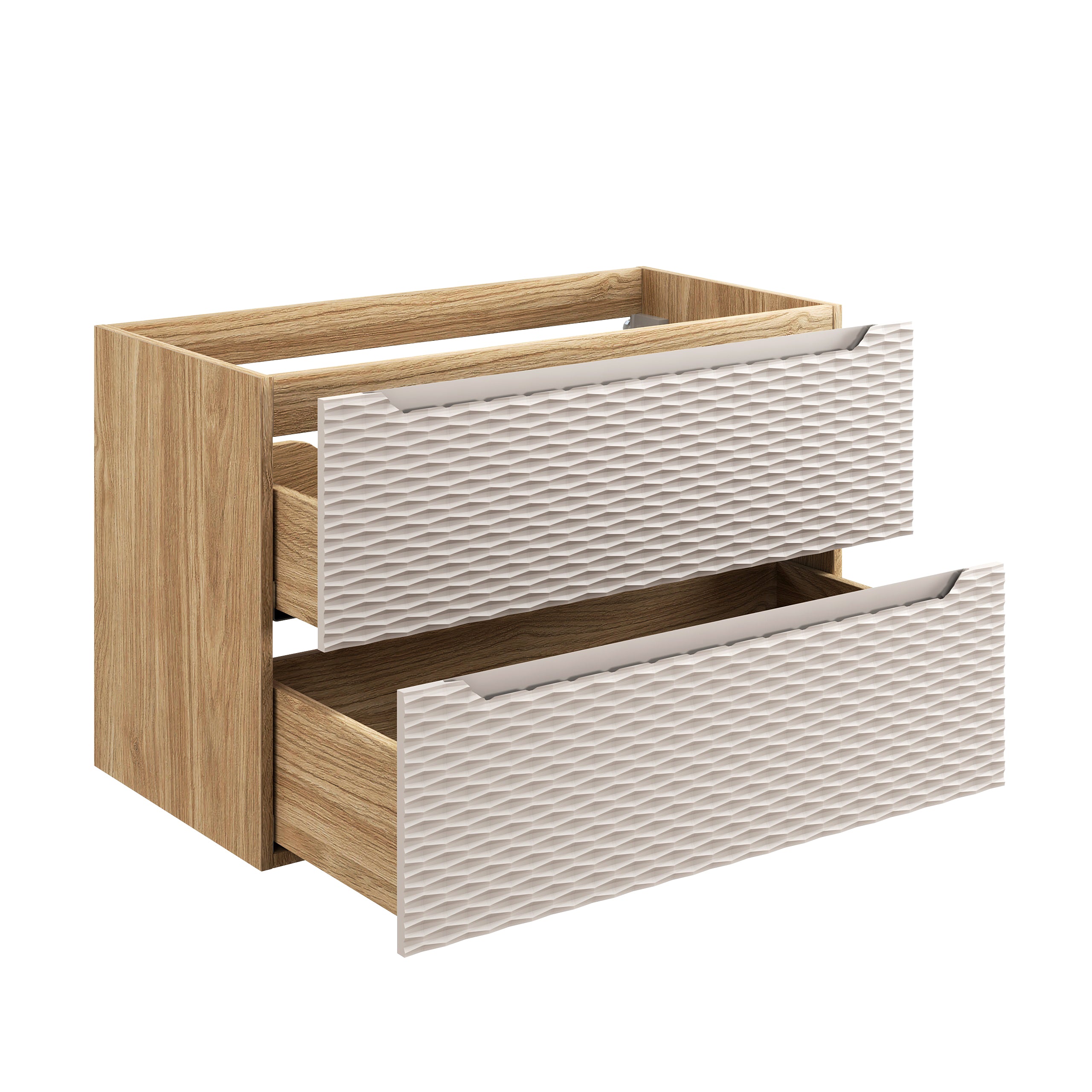 Ocean Unterschrank für Waschbecken, 90 cm, 2 Schubladen Beige, Eiche geölt