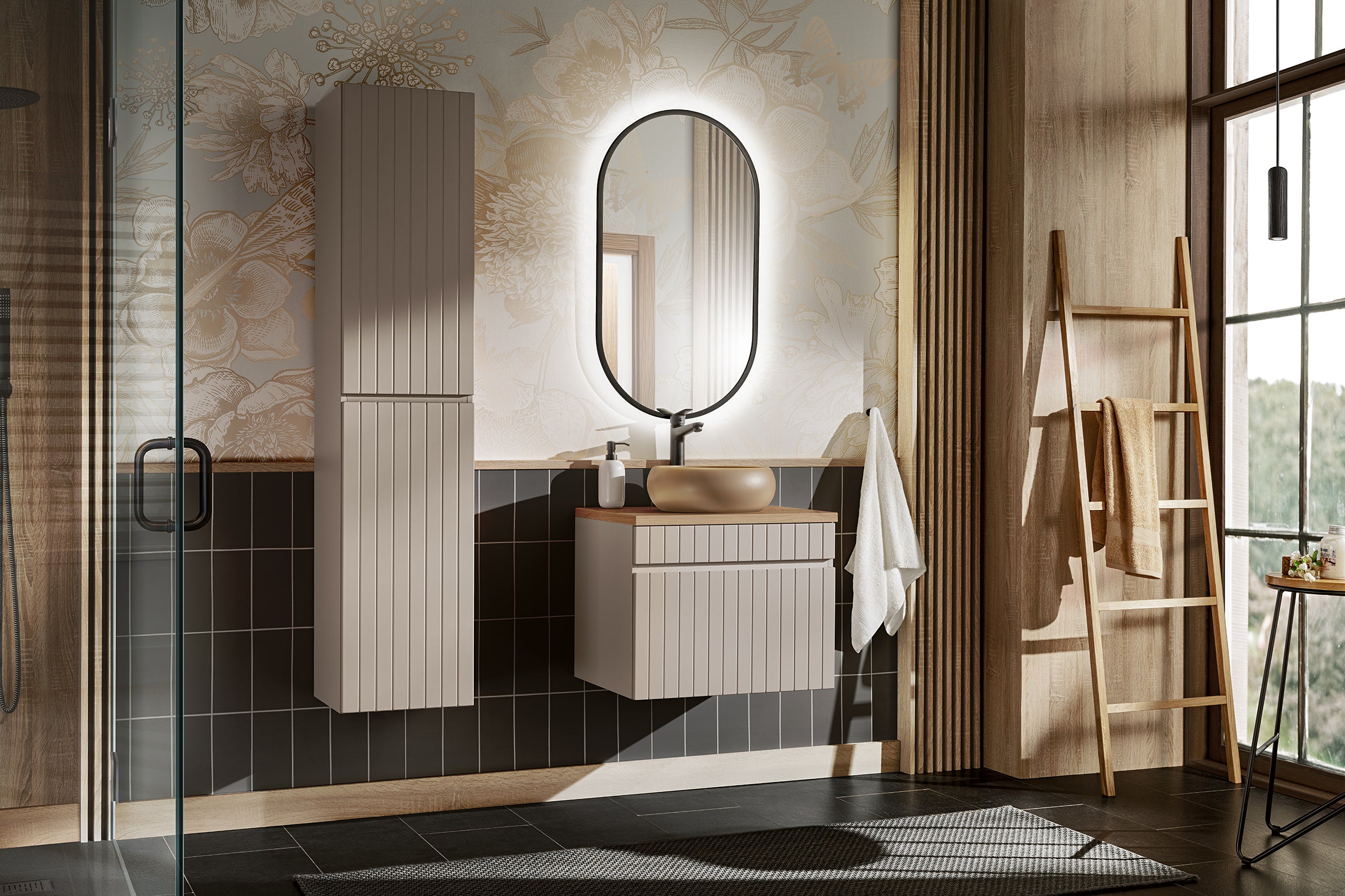 Lustro gerahmter LED-Spiegel Spiegel, Schwarz 50 x 1 x 90 cm