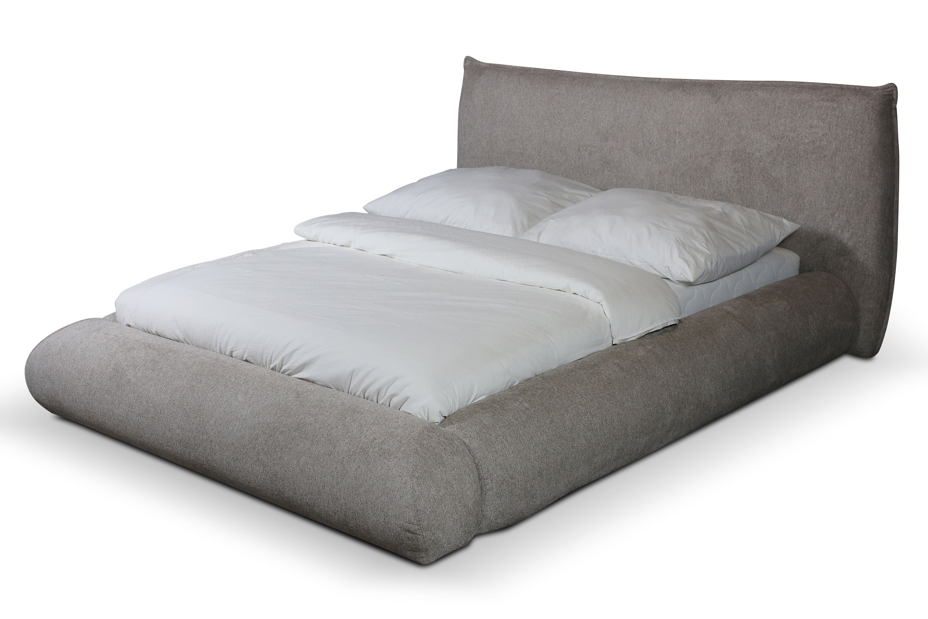 Alpine Bett – Design Polsterbett mit Stauraum in Taupe