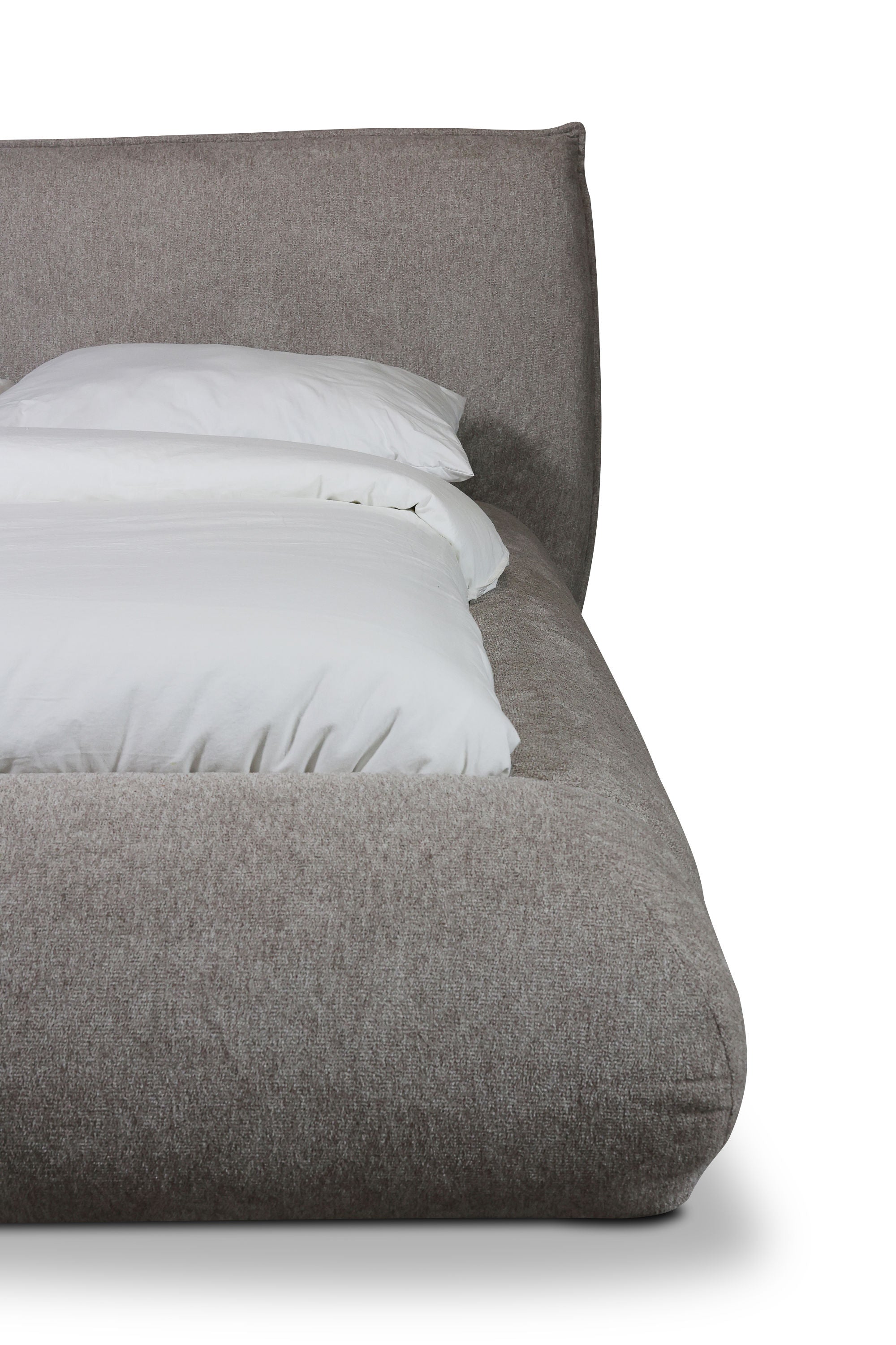 Alpine Bett – Design Polsterbett mit Stauraum in Taupe