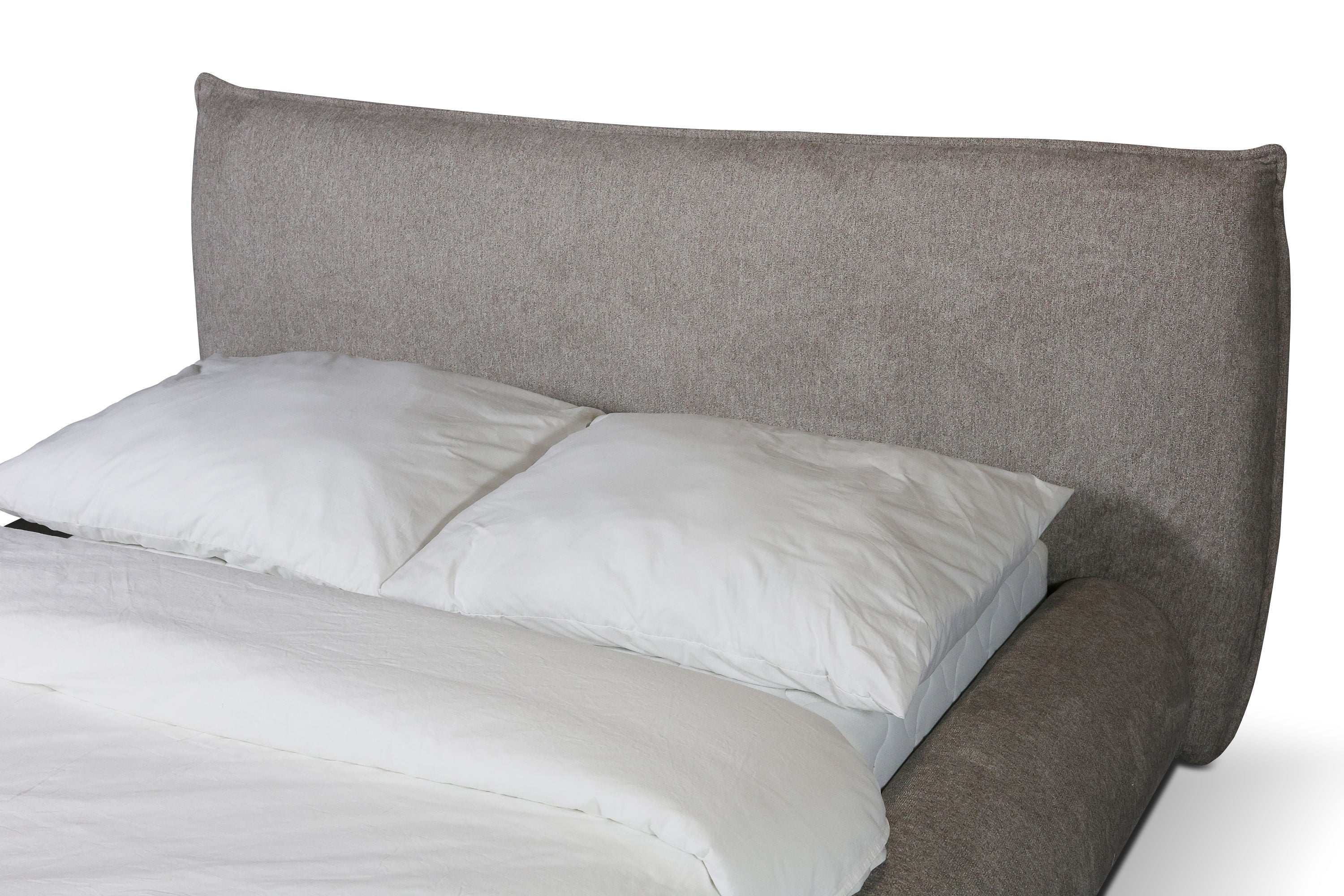 Alpine Bett – Design Polsterbett mit Stauraum in Taupe