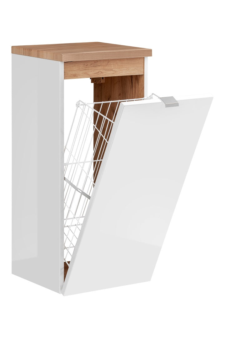 Capri Seitenschrank 35 cm 1 Tür Weiß glänzend, Golden Craft Oak