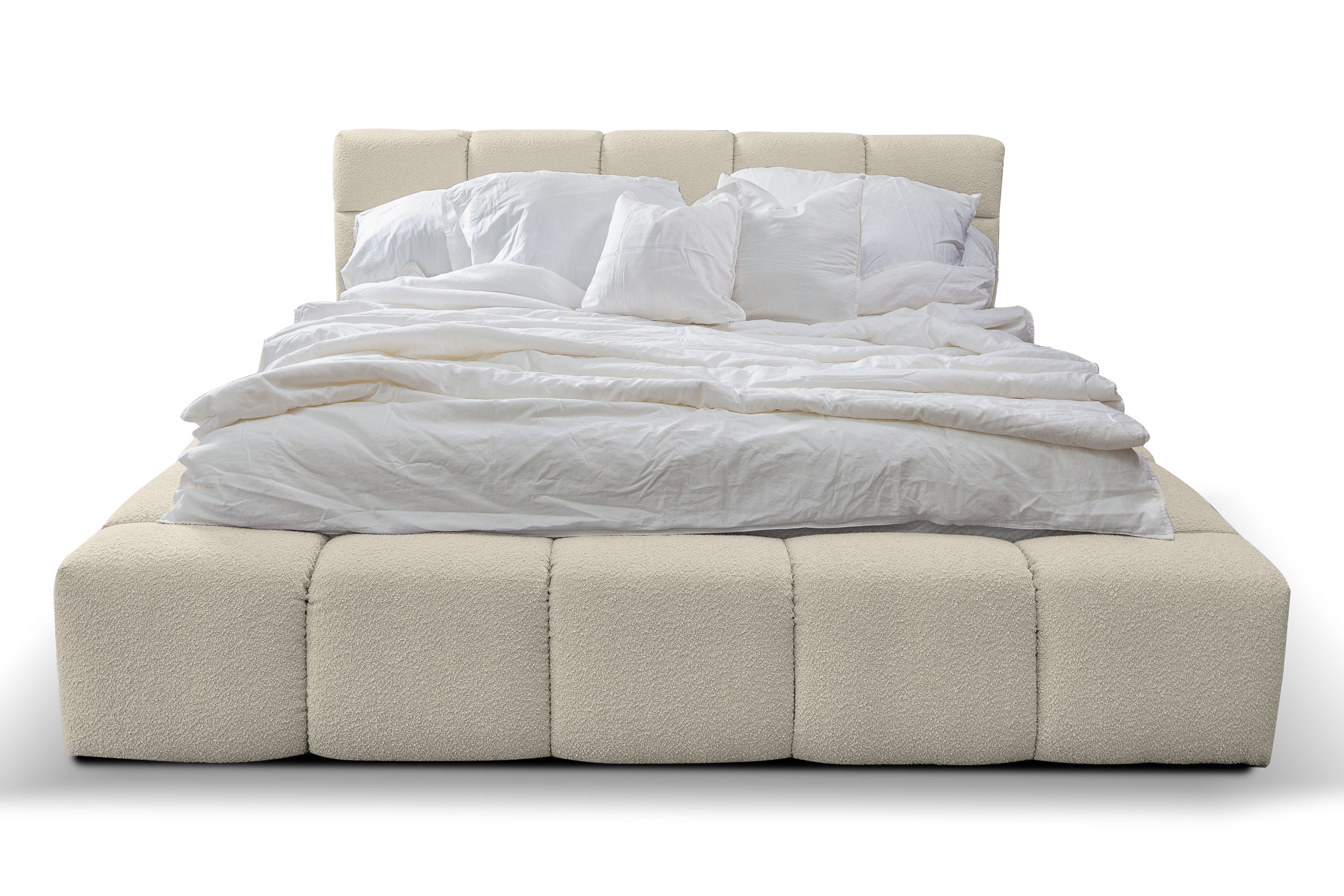 Baloo Lux III – Design Bouclé Polsterbett mit Stauraum