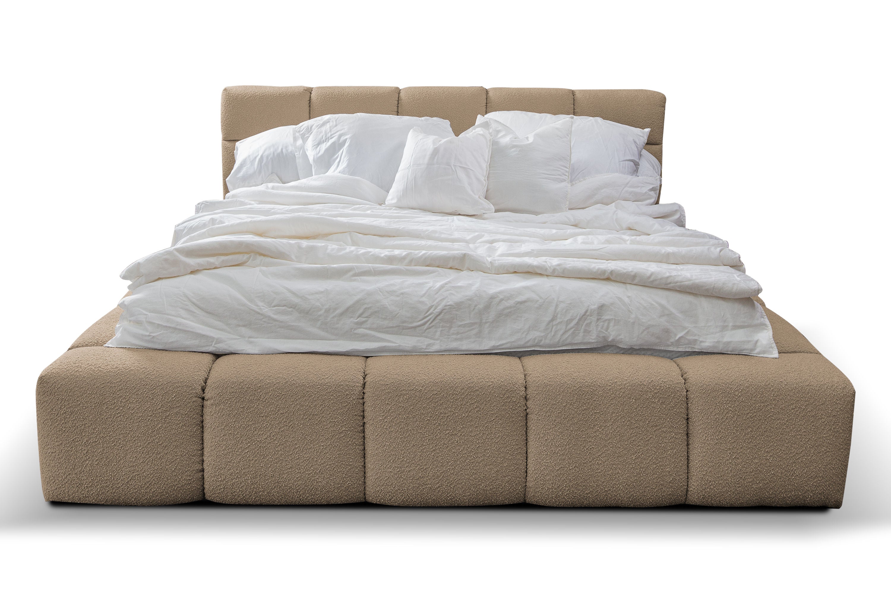 Baloo Lux III – Design Bouclé Polsterbett mit Stauraum