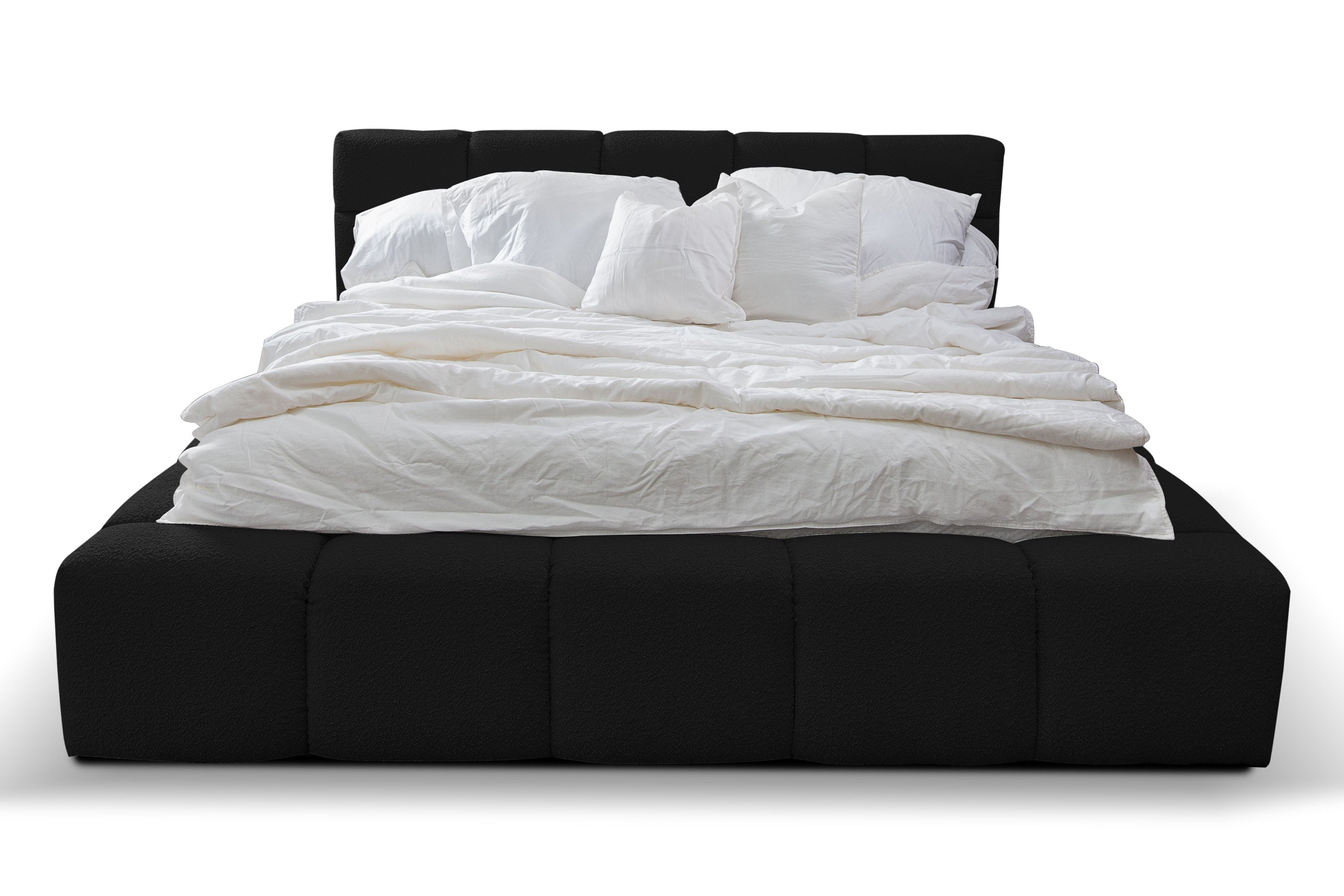 Baloo Lux III – Design Bouclé Polsterbett mit Stauraum