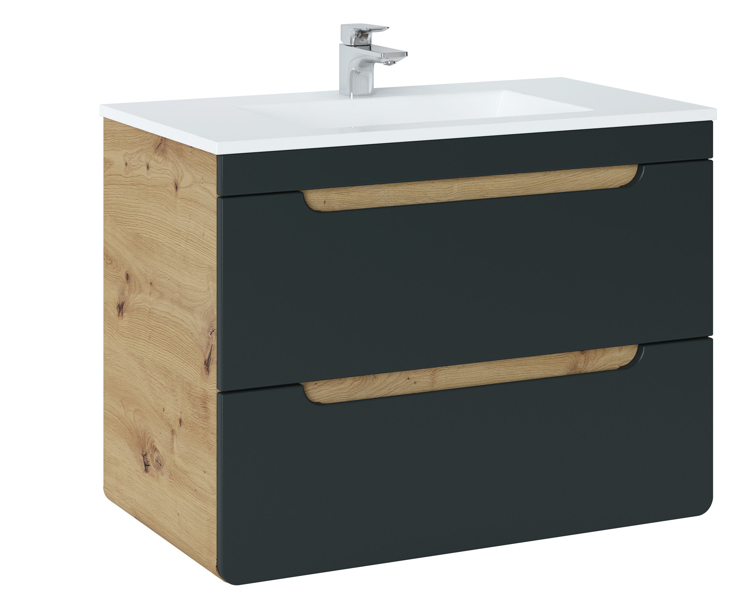 Aruba Unterschrank für Waschbecken, 80 cm, 2 Schubladen Craft Eiche, Cosmos Grey