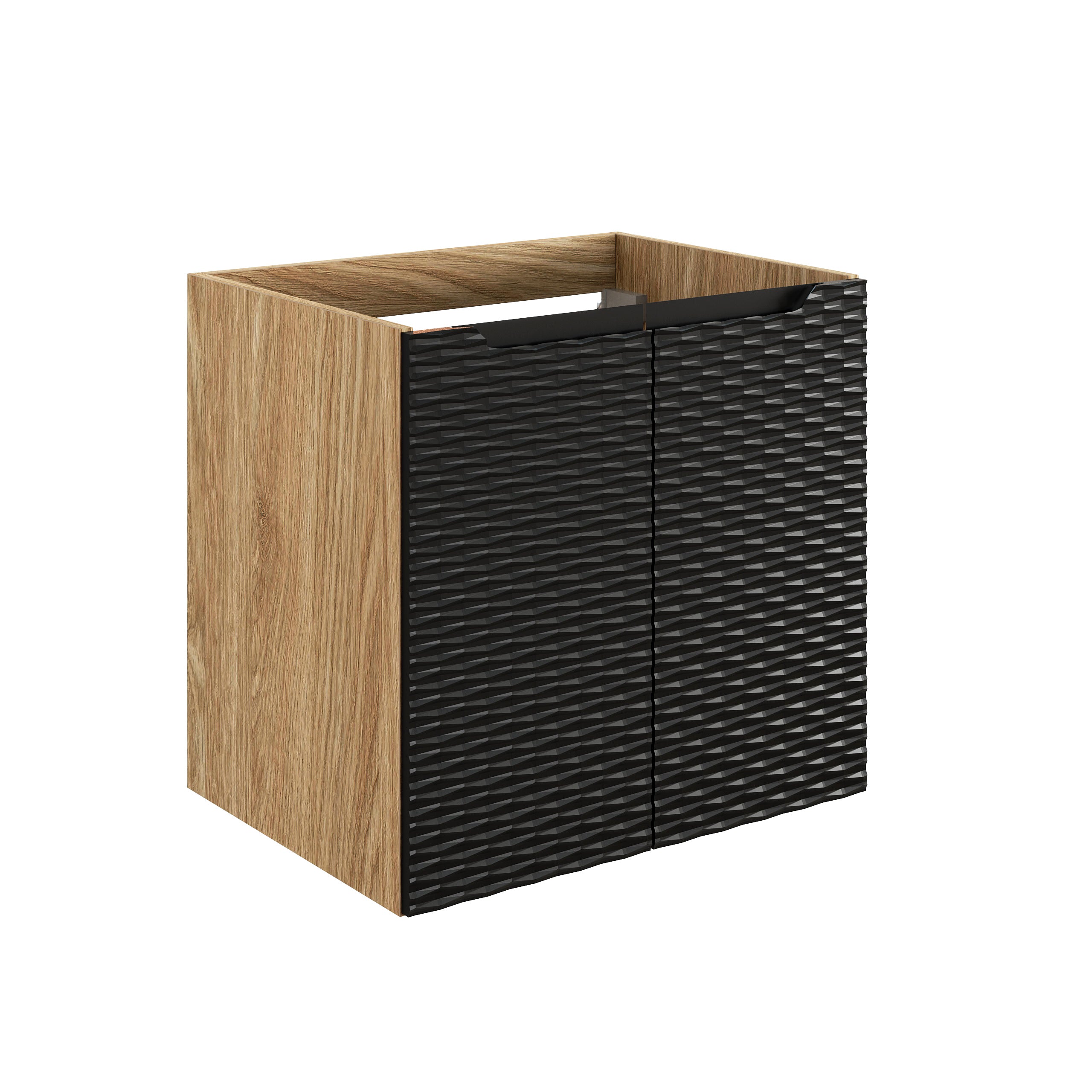 Ocean Waschbeckenunterschrank 60 cm, 2 Türen Schwarz Matt, Geölte Eiche