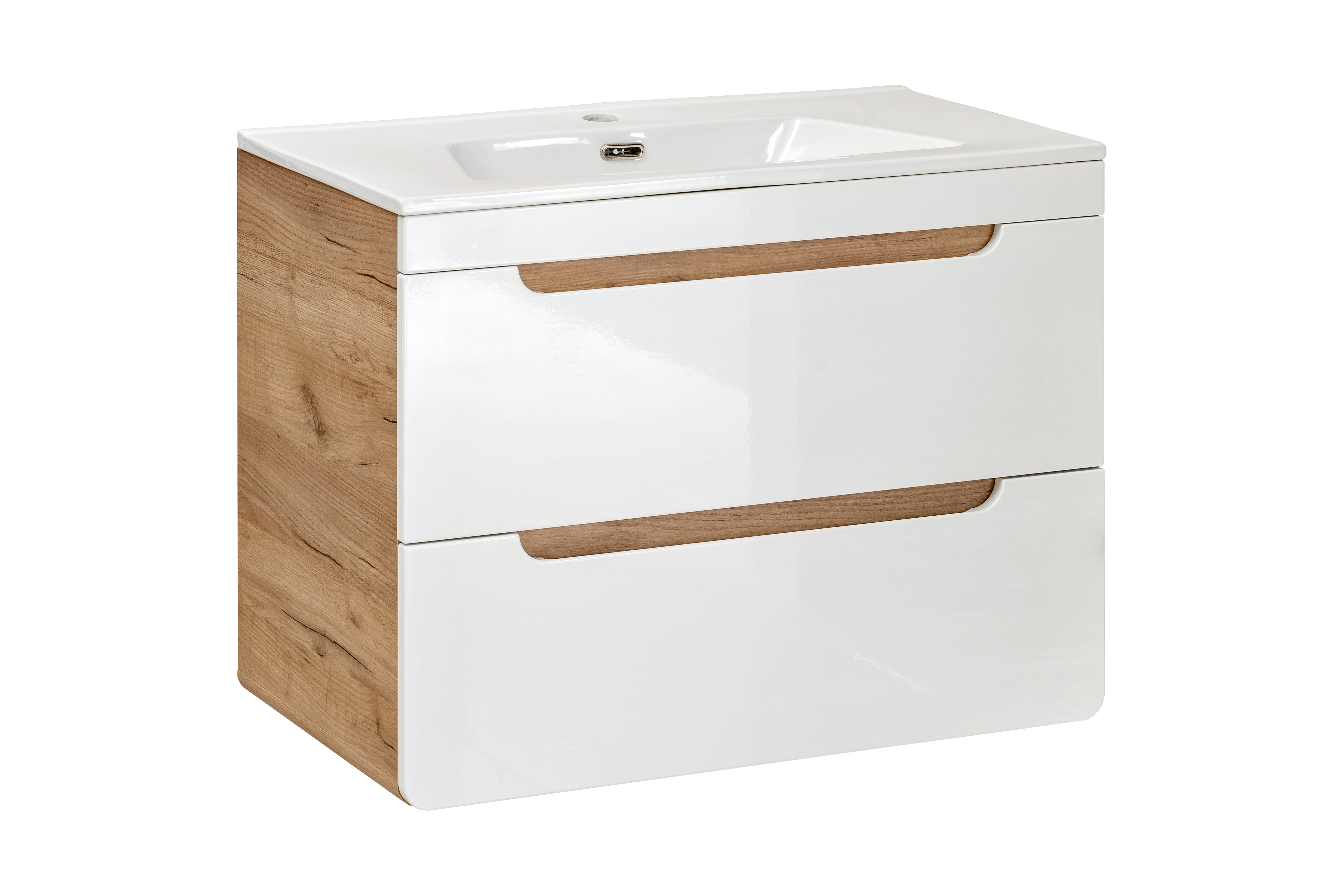 Aruba Unterschrank für Waschbecken, 60 cm, 2 Schubladen Craft Eiche, Weißglanz