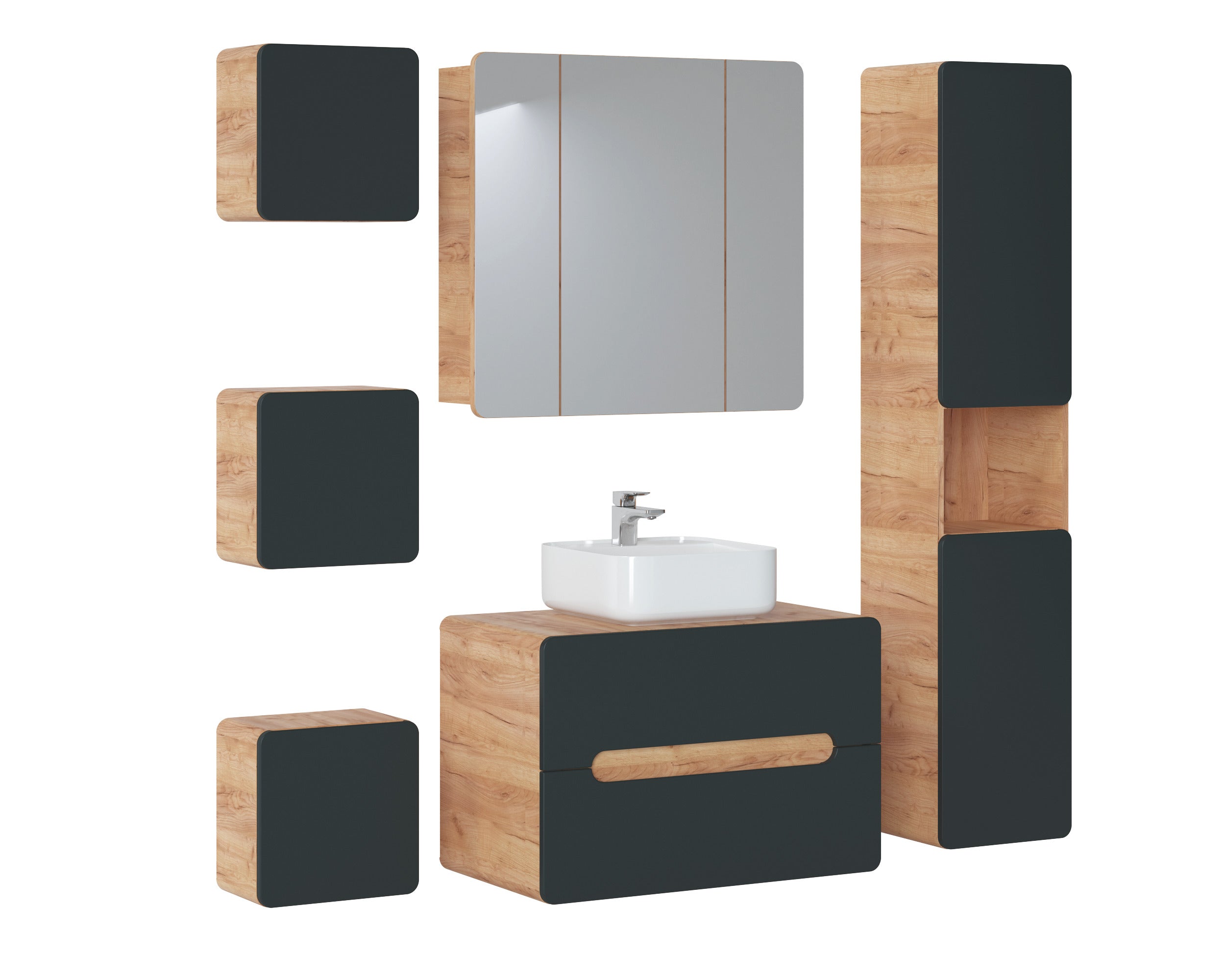 Aruba Oberschrank Qubik 35X35Cm 1 Tür Craft Eiche, Cosmos Grey