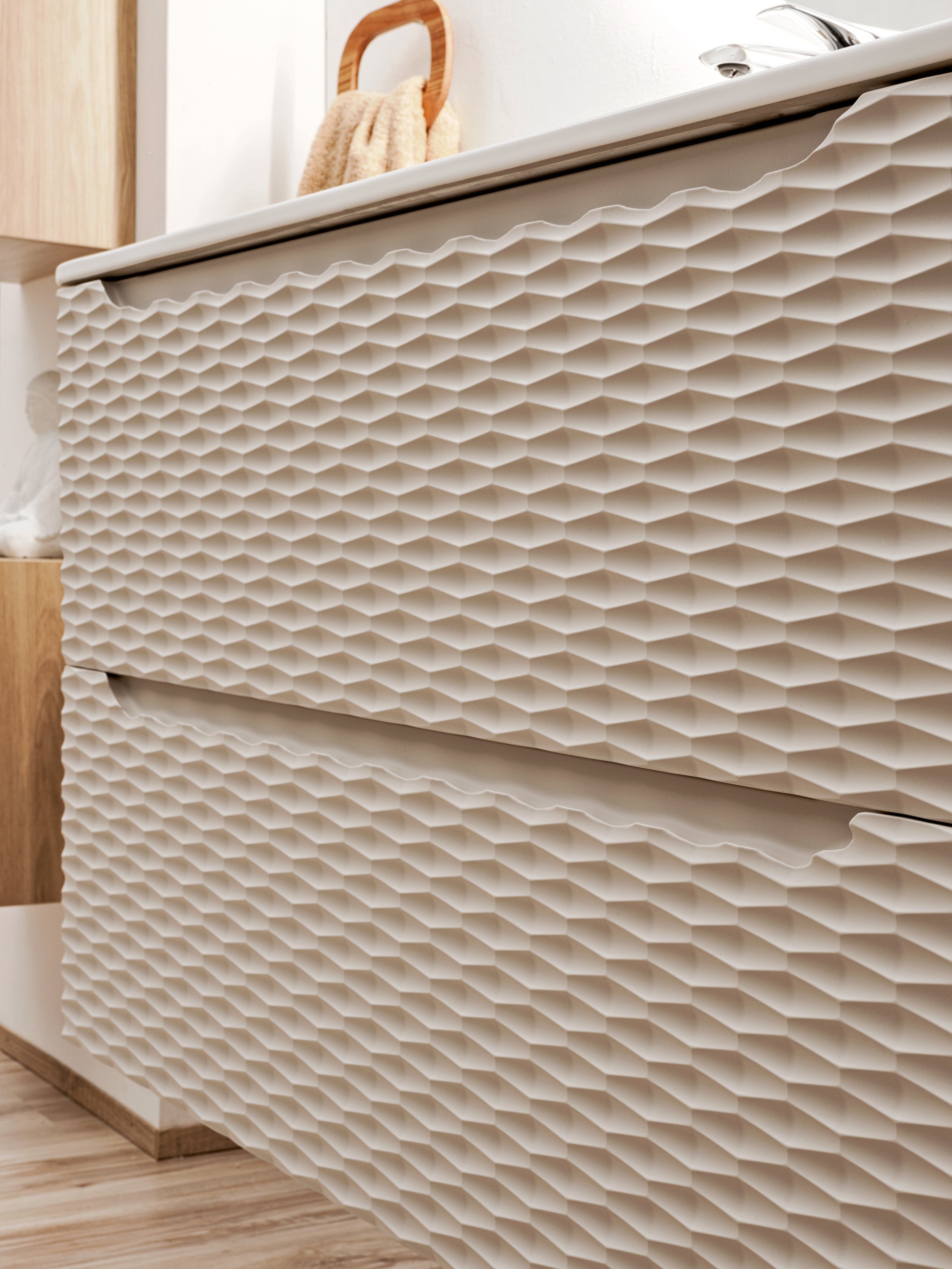 Ocean Unterschrank für Waschbecken, 70 cm, 2 Schubladen Beige, Eiche geölt