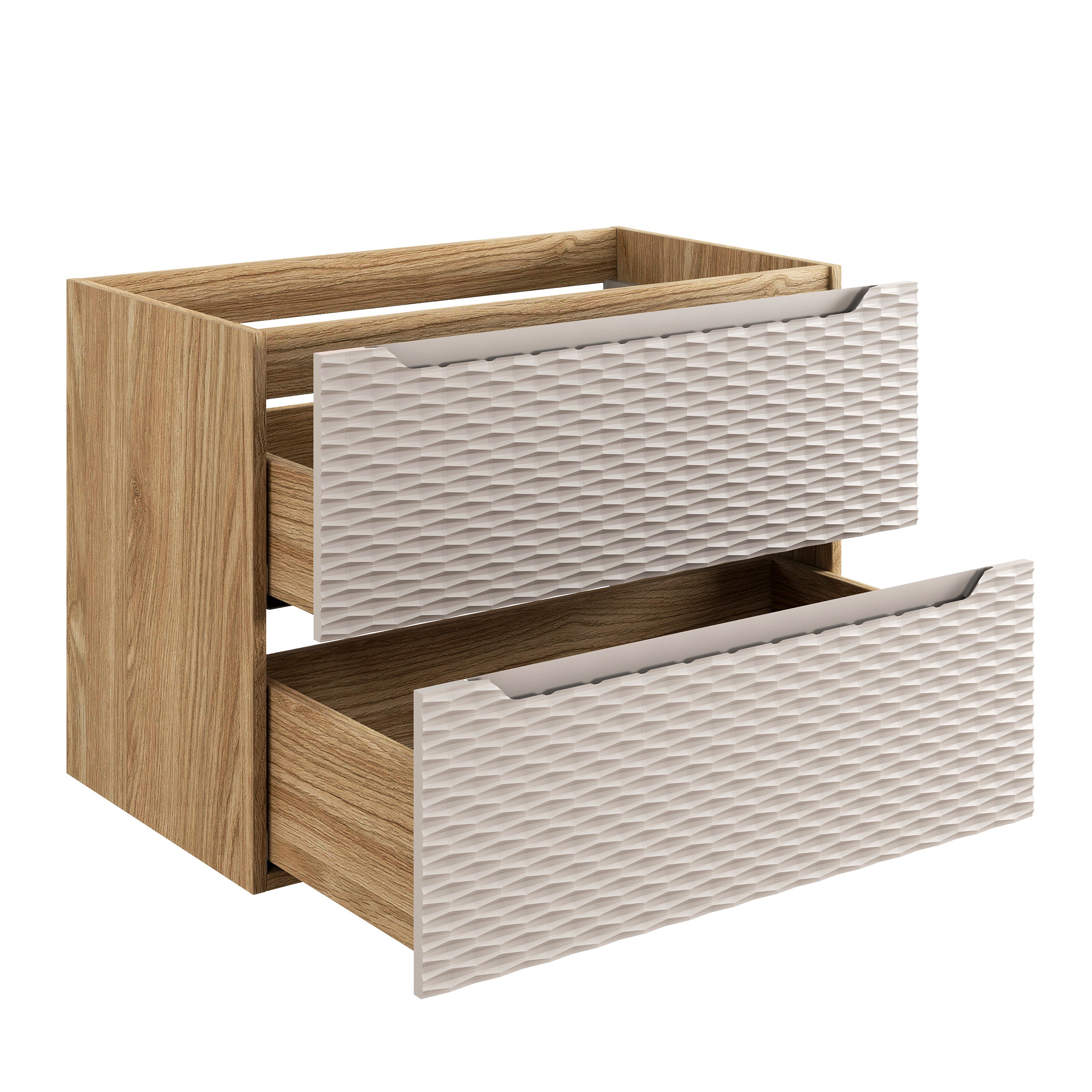 Ocean Waschbeckenunterschrank 80 cm 2 Schubladen Beige, Eiche geölt