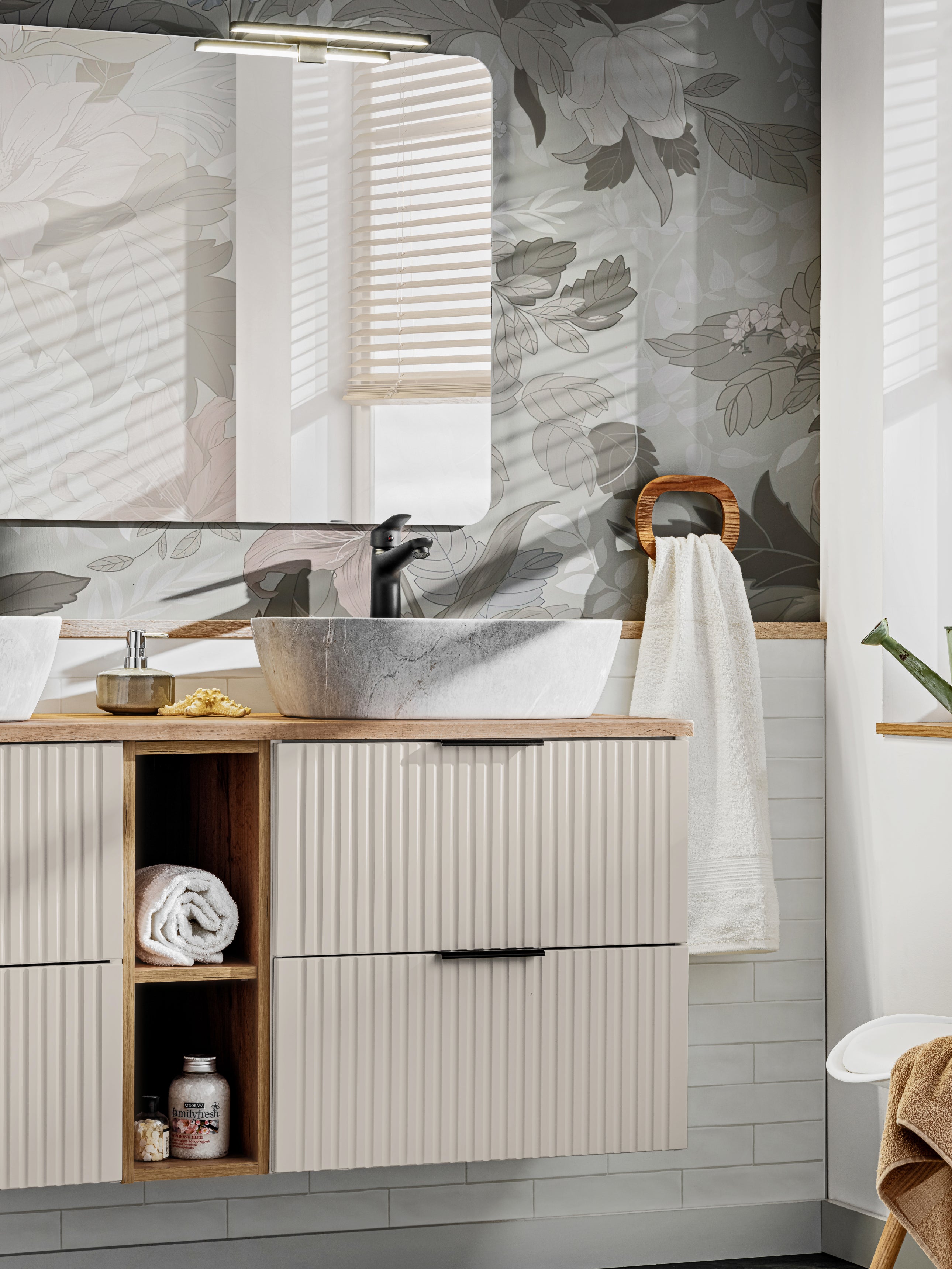 Adel Unterschrank für Waschbecken 80 cm, 2 Schubladen Kaschmir Matt