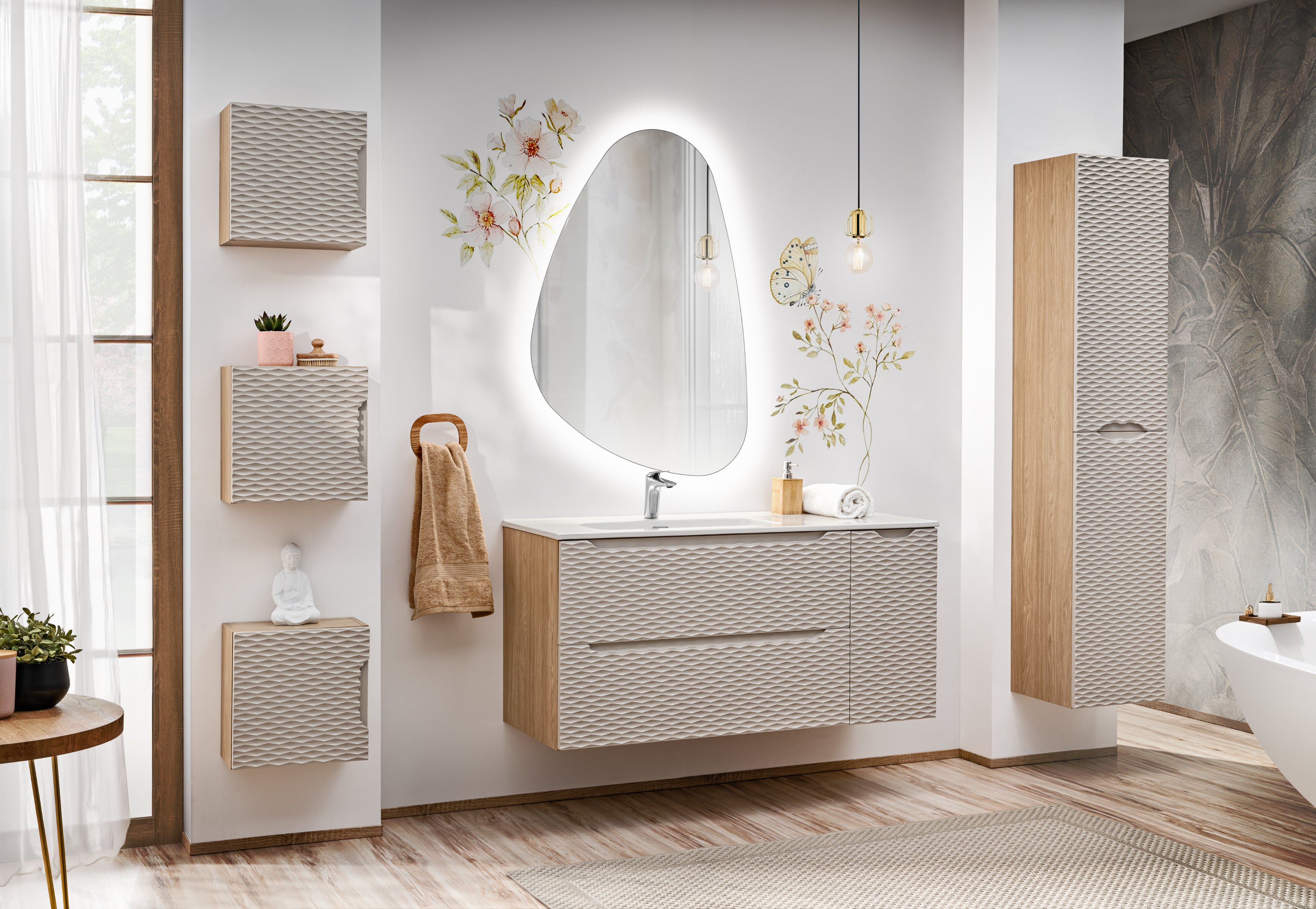 Ocean Hochschrank mit 2 Türen Beige, Eiche geölt