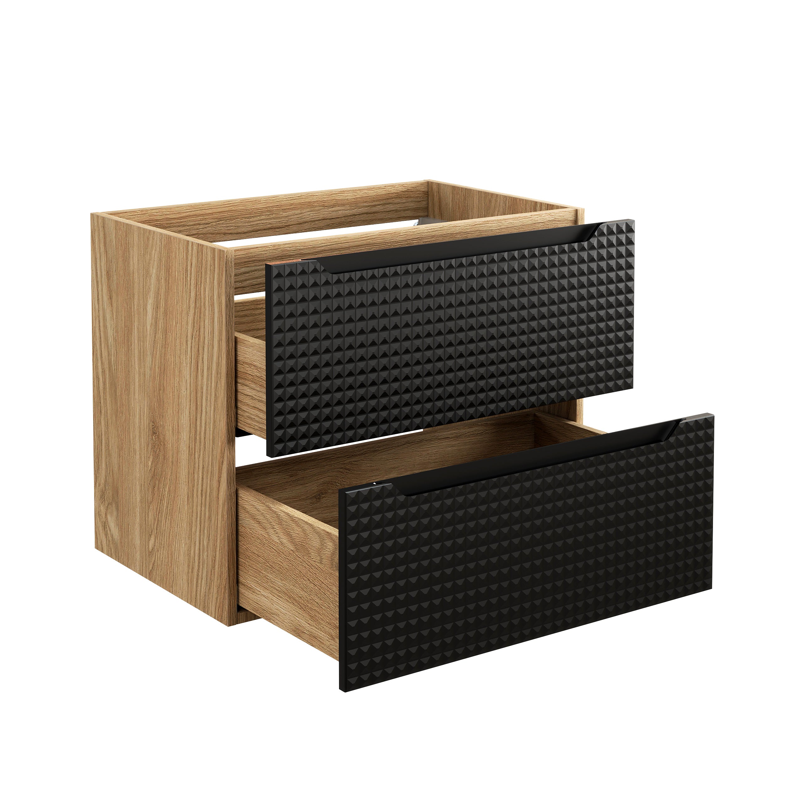 Luxor Unterschrank für Waschbecken, 70 cm, 2 Schubladen Schwarz Matt, Geölte Eiche