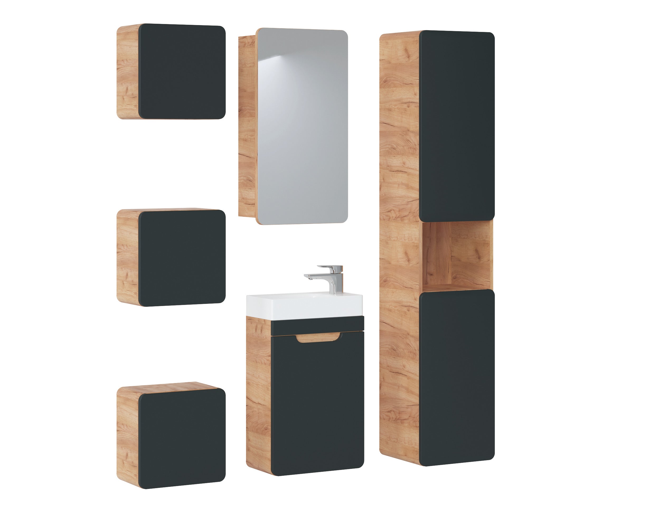 Aruba Unterschrank für Waschbecken, 40 cm, 1 Tür Craft Eiche, Cosmos Grey