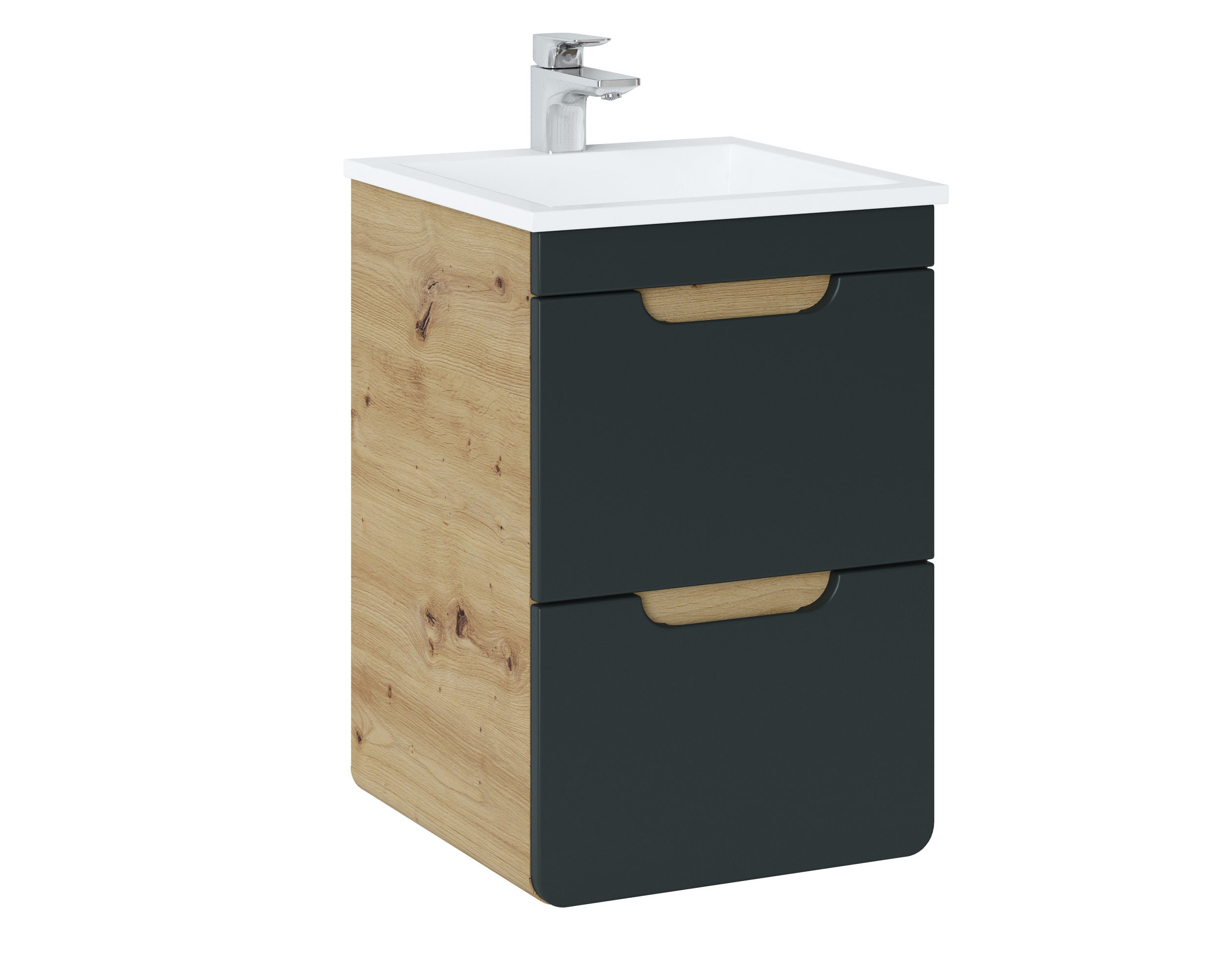 Aruba Unterschrank für Waschbecken, 40 cm, 2 Schubladen Craft Eiche, Cosmos Grey