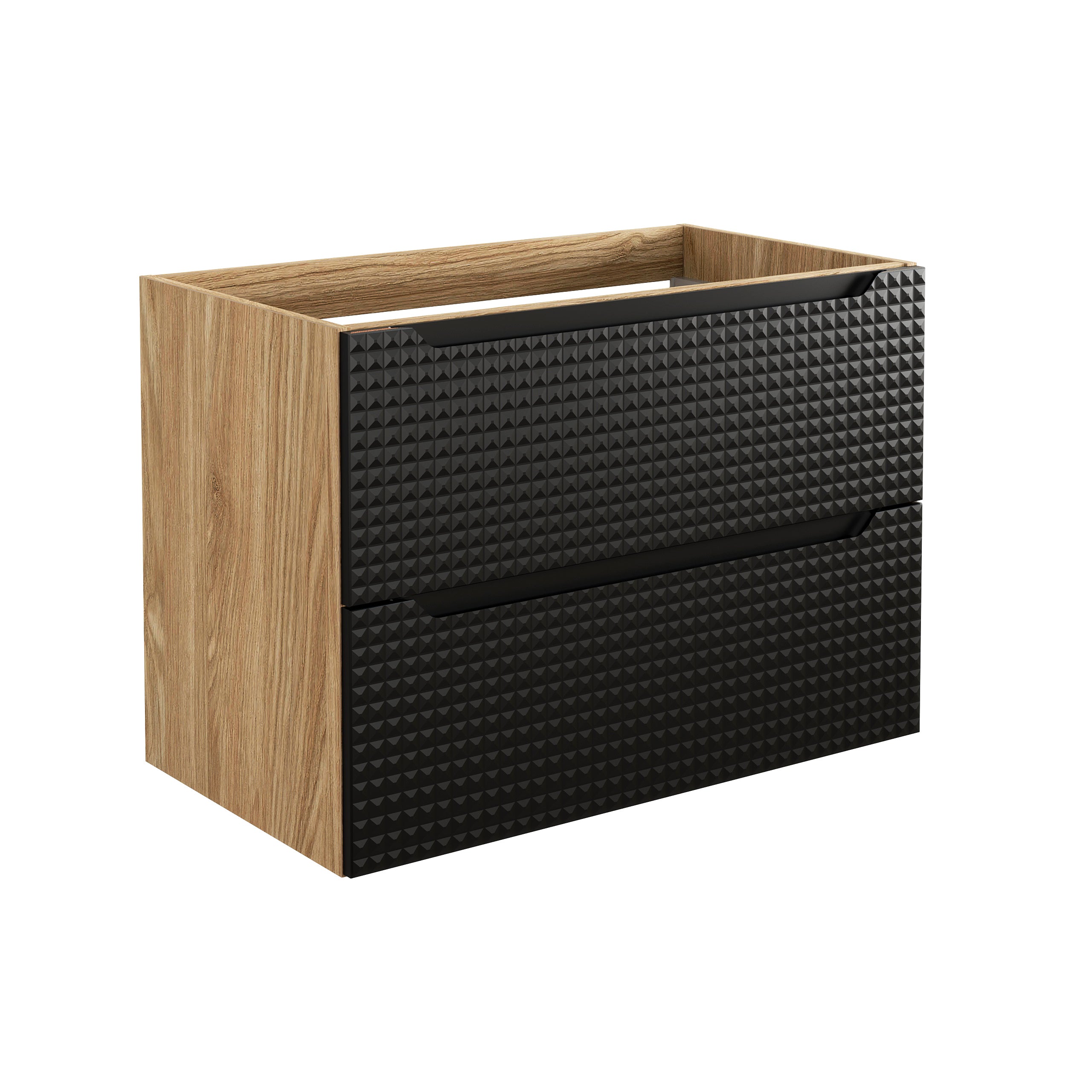 Luxor Unterschrank für Waschbecken, 80 cm, 2 Schubladen Schwarz Matt, Geölte Eiche