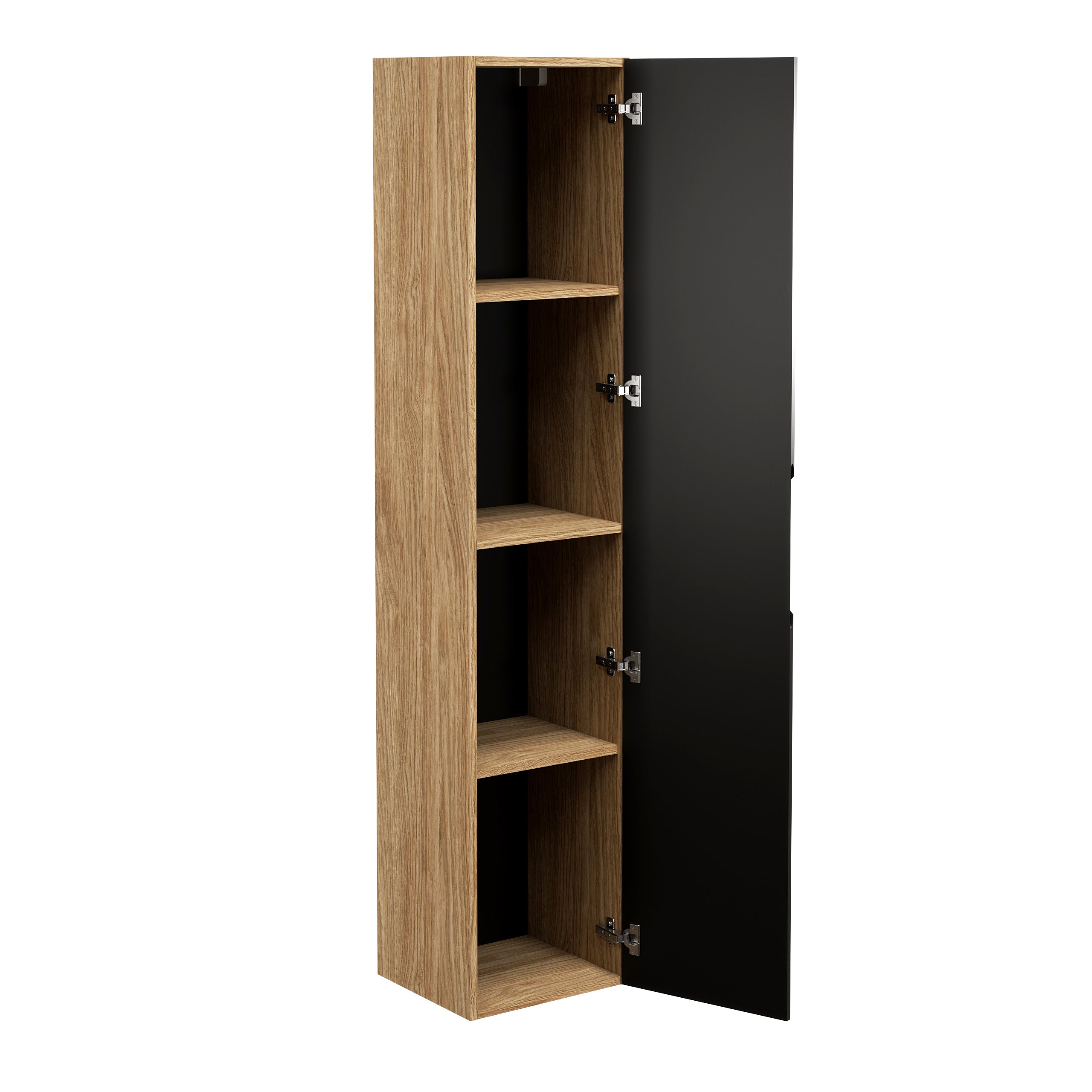 Luxor Hochschrank 1 Tür Schwarz Matt, Geölte Eiche